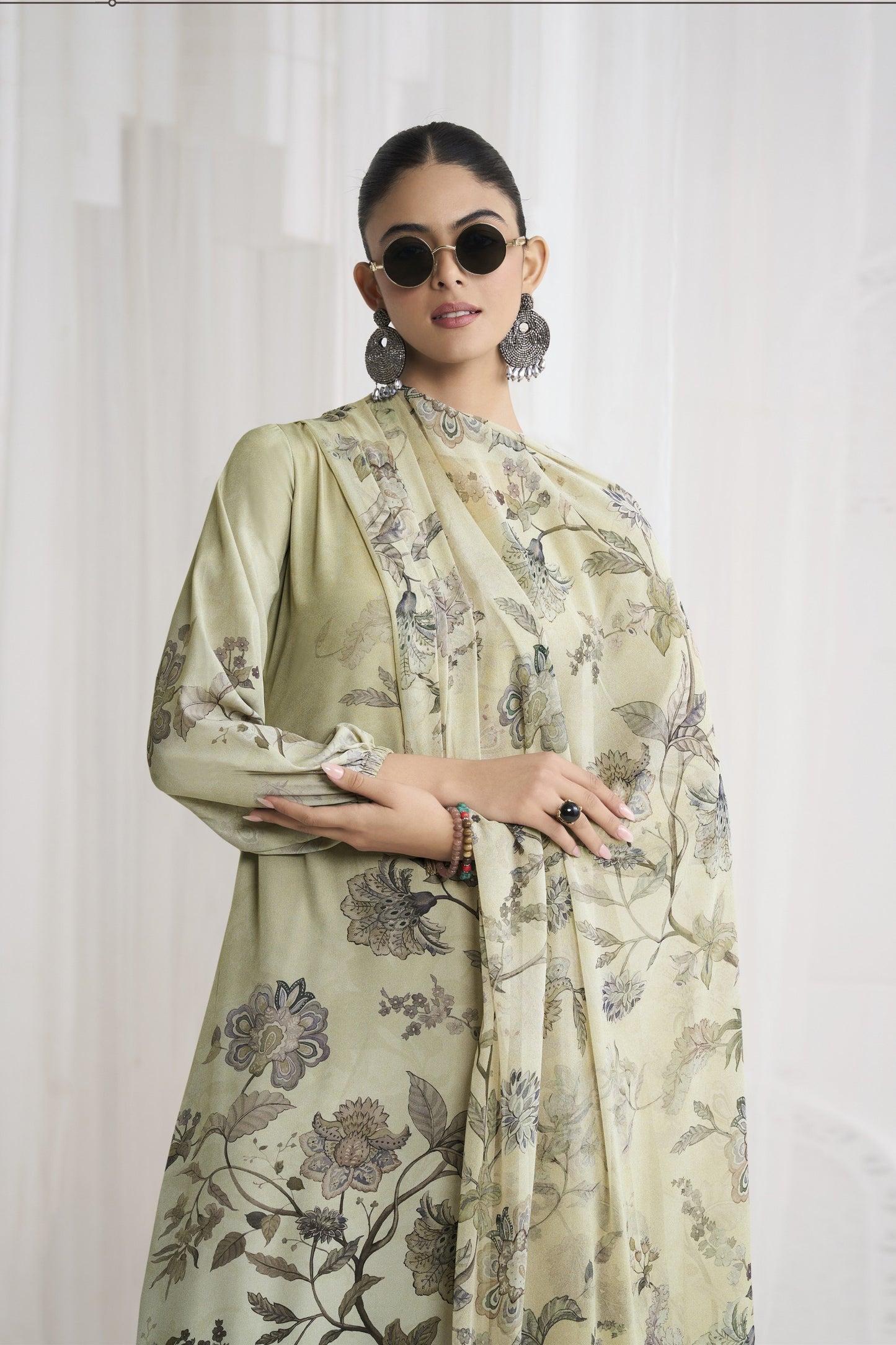 Stylish Pista Green Crepe Digital Printed Salwar Suit with Dupatta for Women