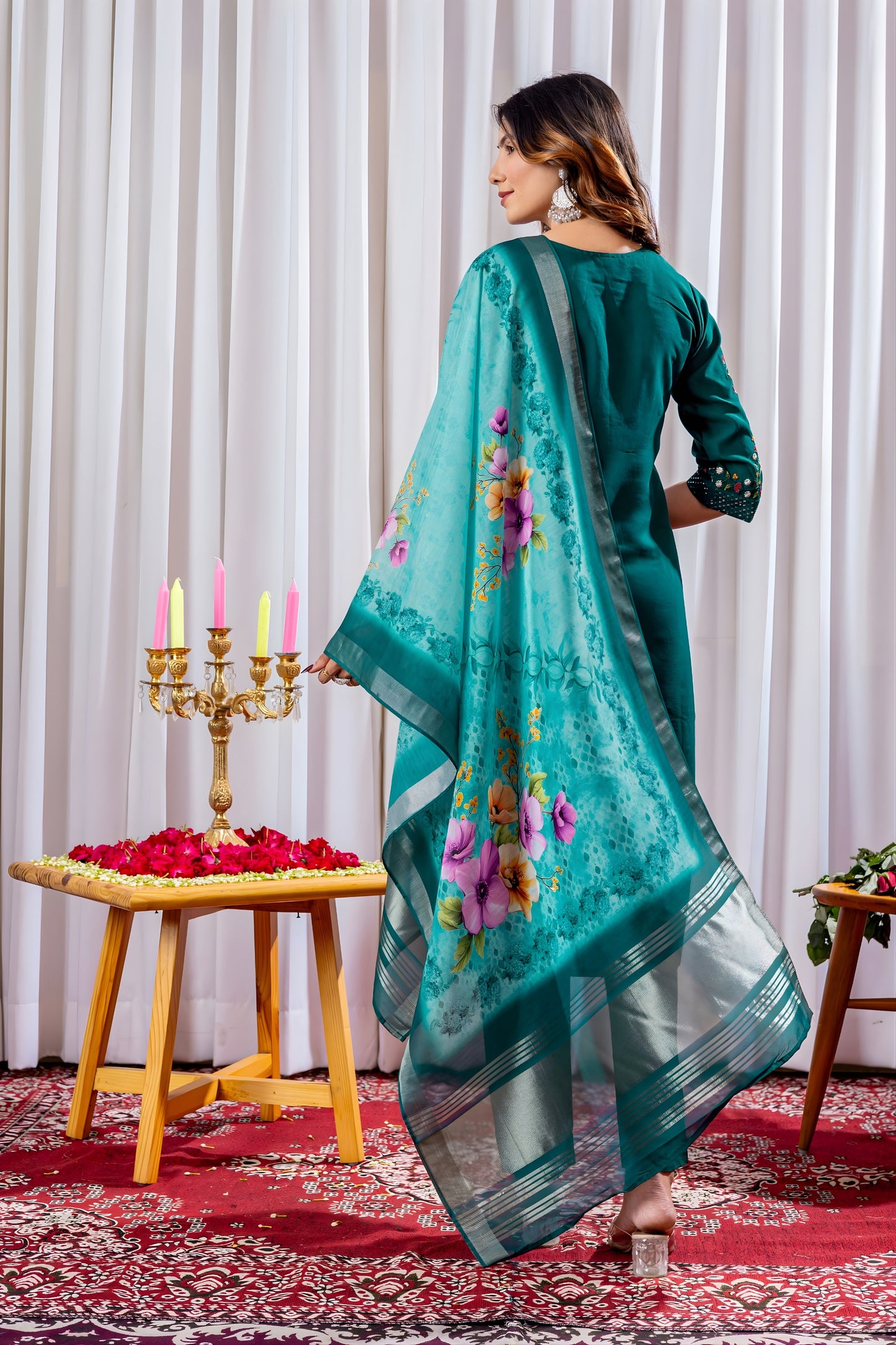 Elegant Teal Green Embroidered Viscose Silk Readymade Salwar Suit with Dupatta for Women