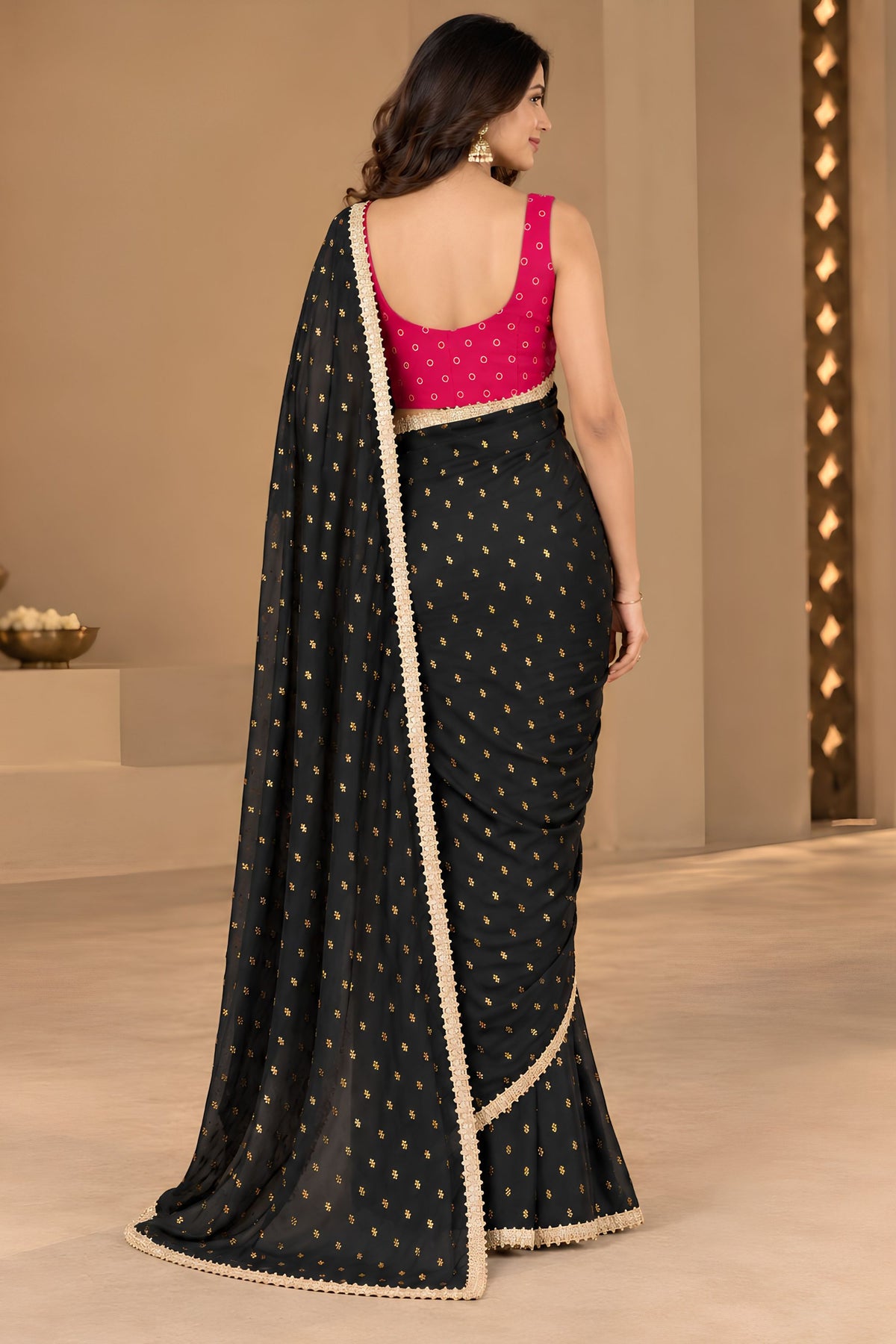 Elegant Black Georgette Designer Printed Saree