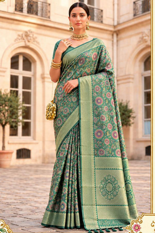 Elegant Teal Green Banarasi Silk Woven Designer Saree for Women