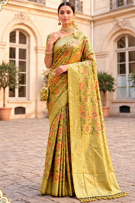 Vibrant Mustard Yellow Banarasi Silk Woven Saree for Women