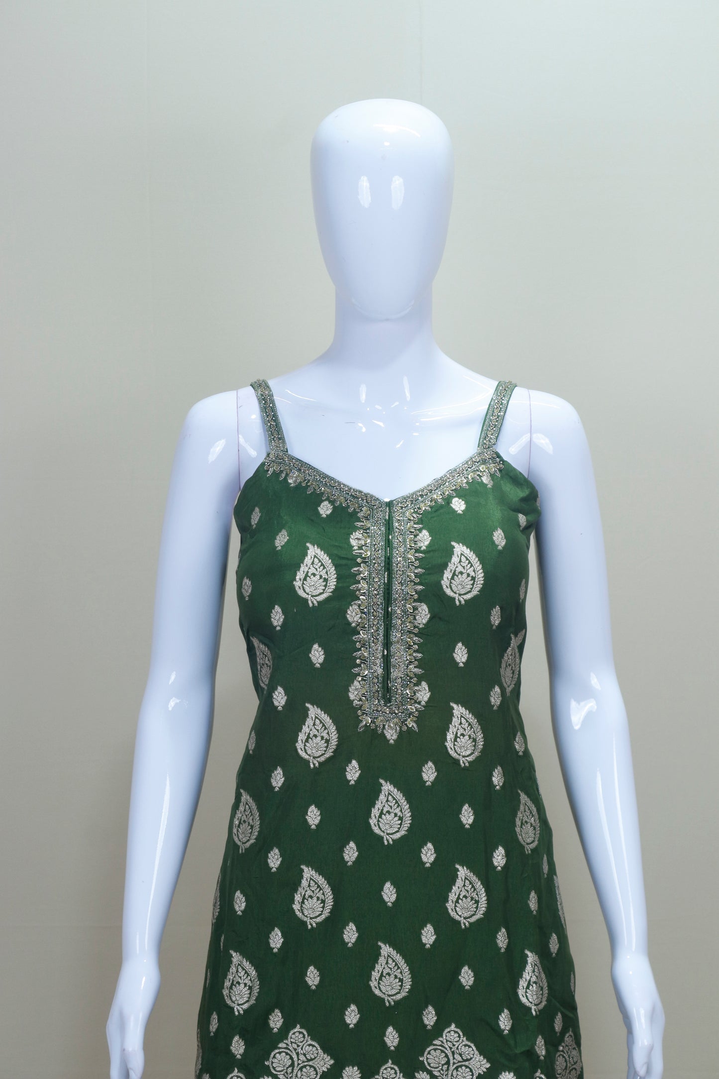 Bottle Green Georgette Sharara Suit with Silver Zari Embroidery and Dupatta