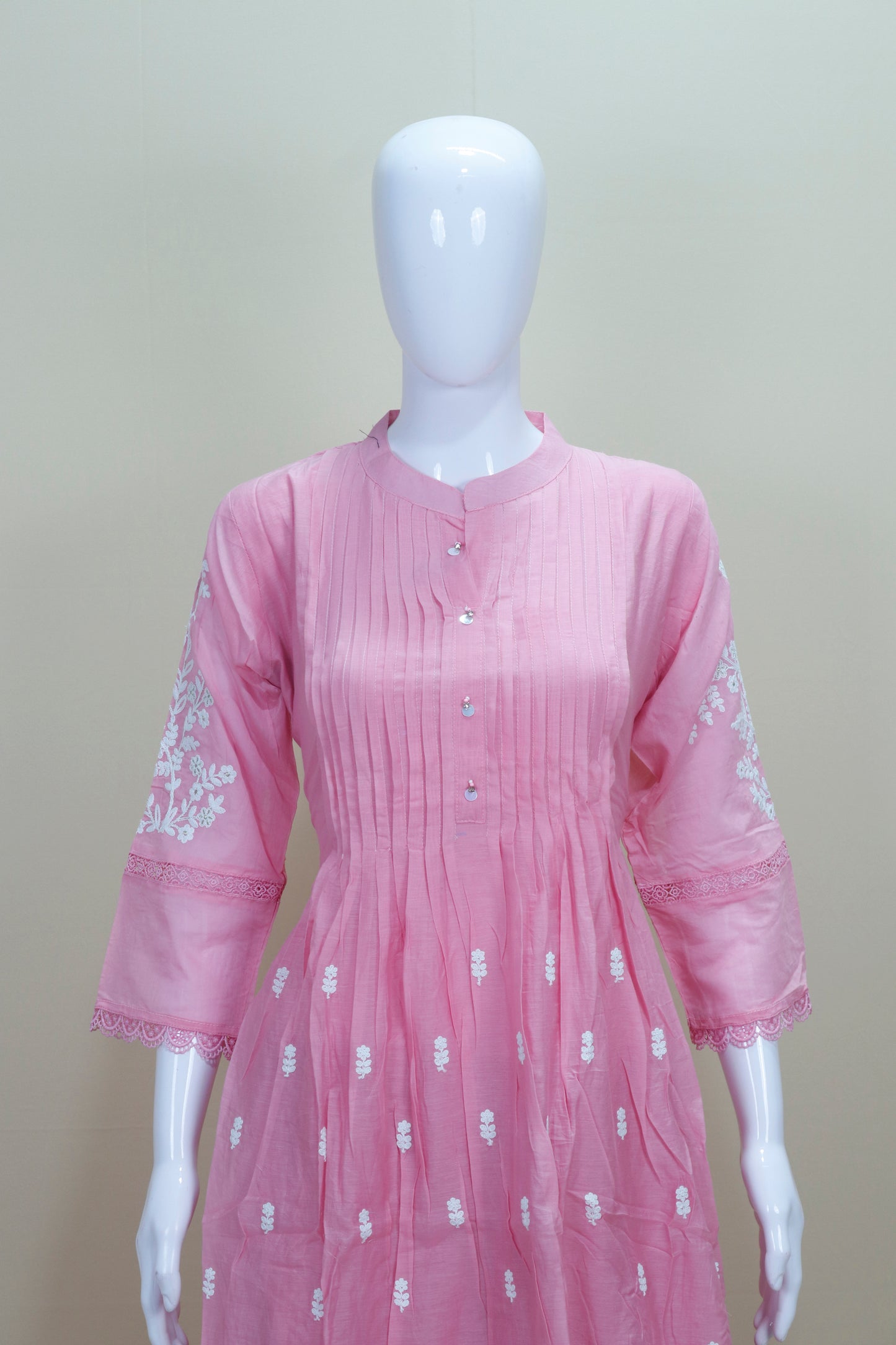 Blush Pink Chikankari Kurta Set with Embroidered Pants and Dupatta