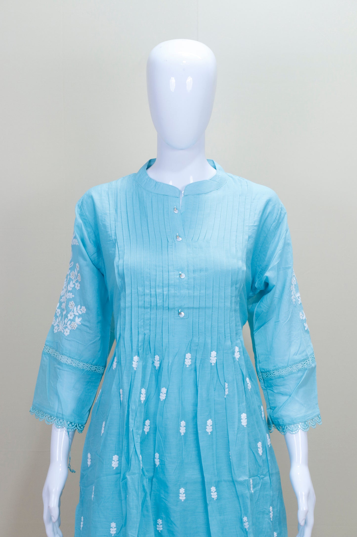 Sky Blue Chikankari Kurta Set with Embroidered Pants and Solid Dupatta