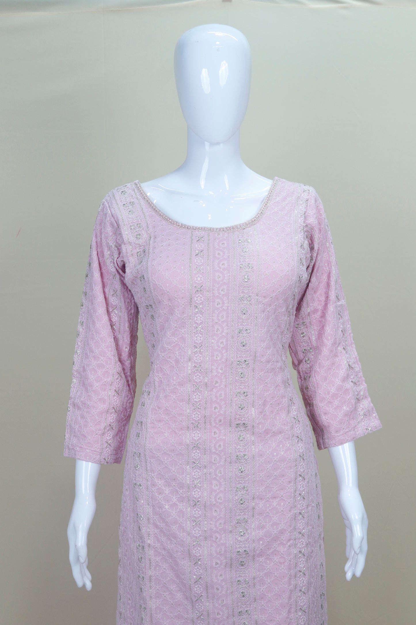 Elegant Light Pink Embroidered Georgette Kurta Sharara Set with Dupatta