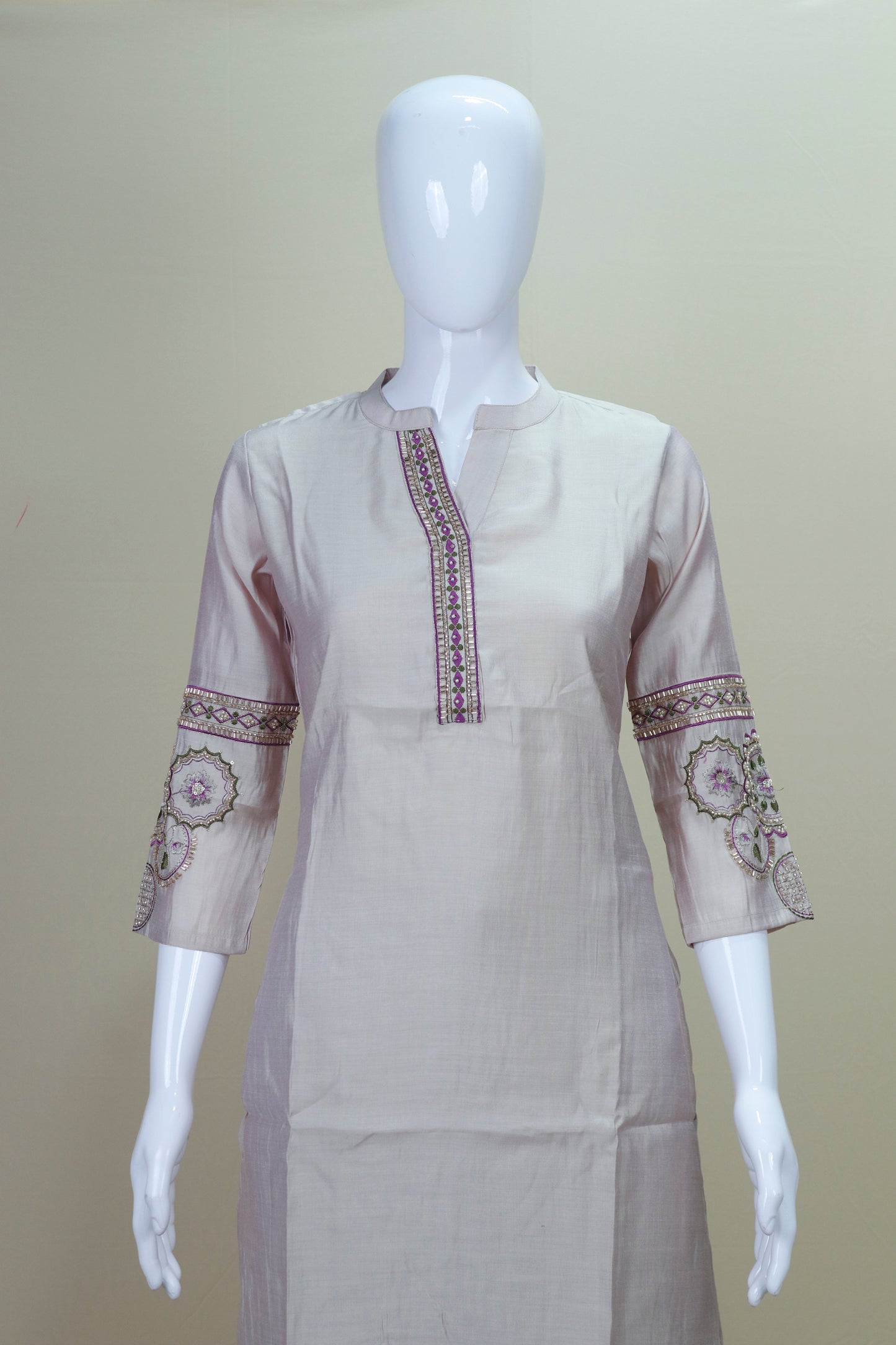 Light Beige Embroidered Cotton Silk Salwar Suit with Dupatta