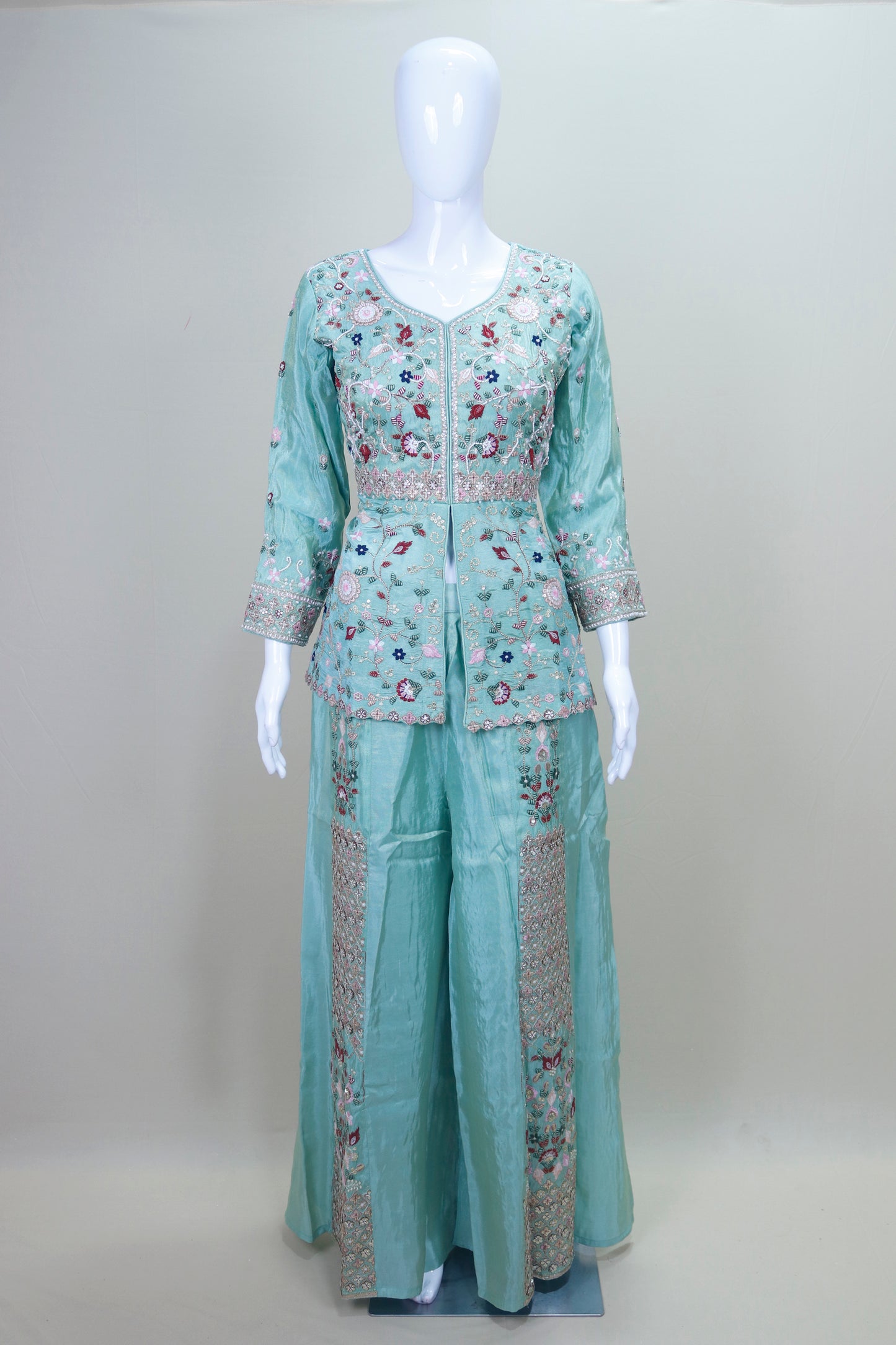 Sea Green Embroidered Silk Anarkali Suit with Dupatta