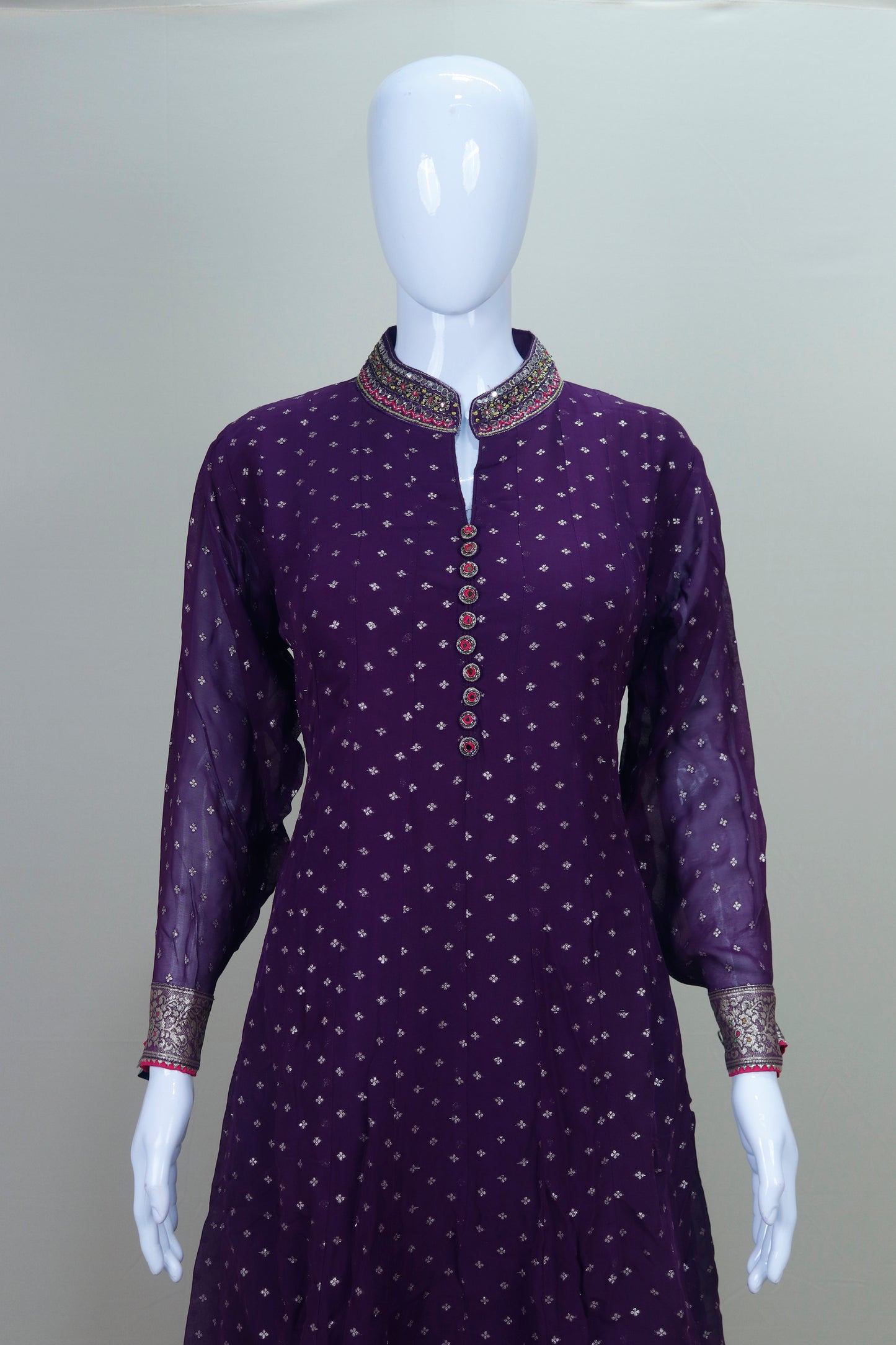 Purple Georgette Anarkali Suit with Gota Patti Work and Banarasi Dupatta