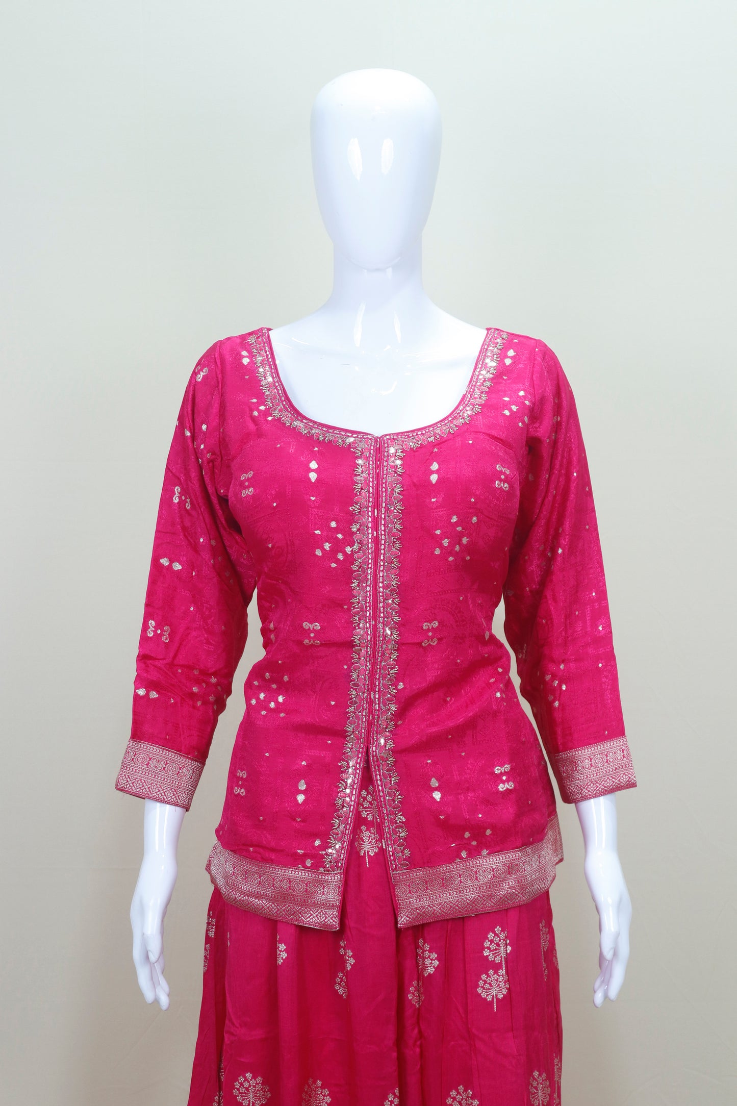 Women's Pink Embroidered Kurta Sharara Set with Dupatta