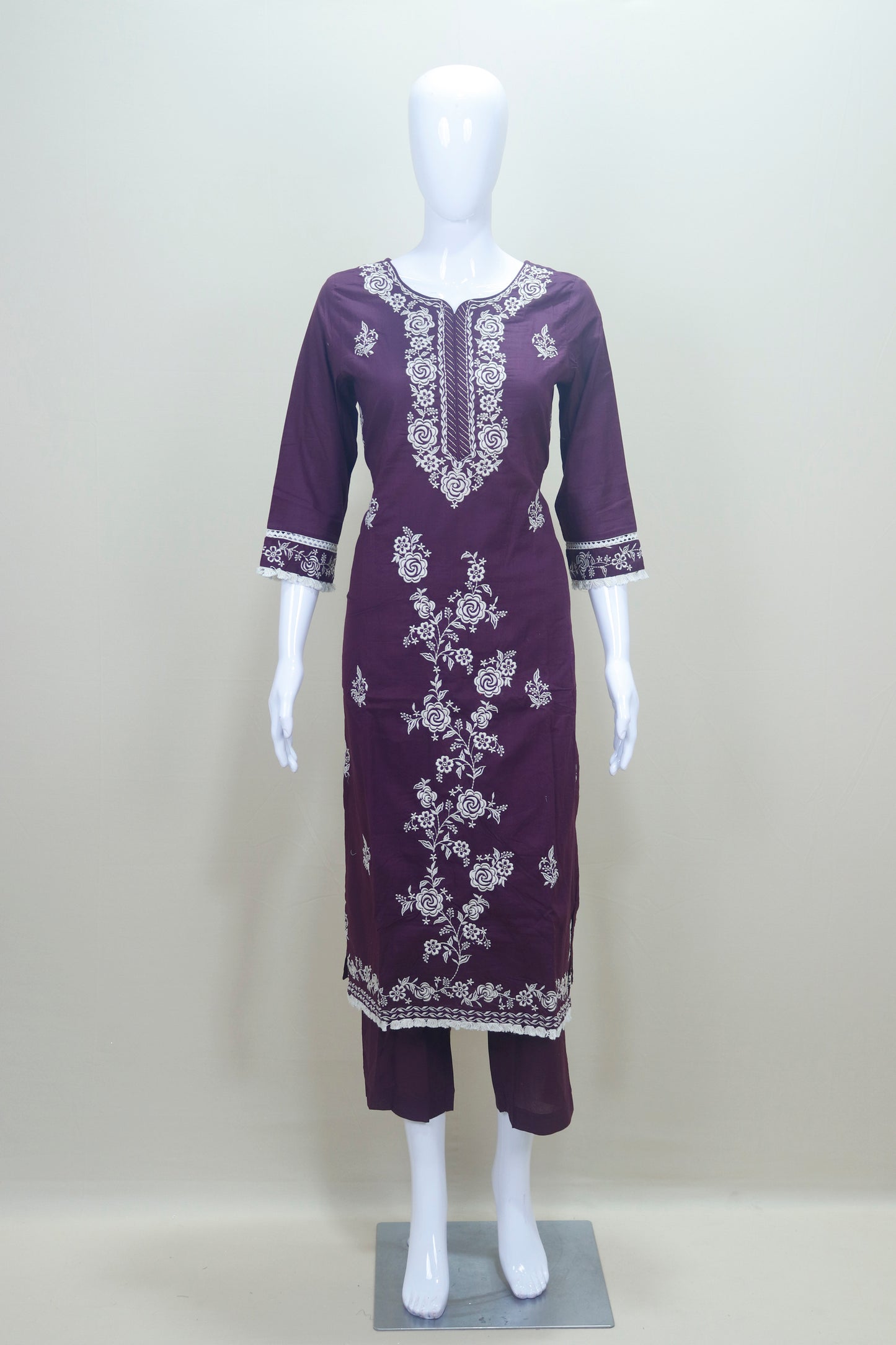 Dark Purple Embroidered Cotton Salwar Suit with Dupatta