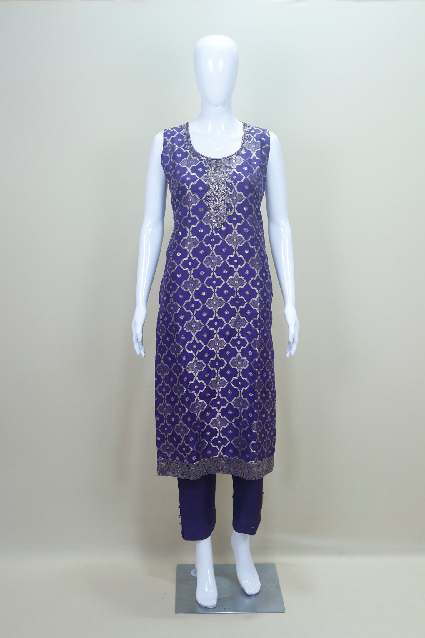 Elegant Purple Silk Salwar Suit with Golden Embroidery Matching Dupatta