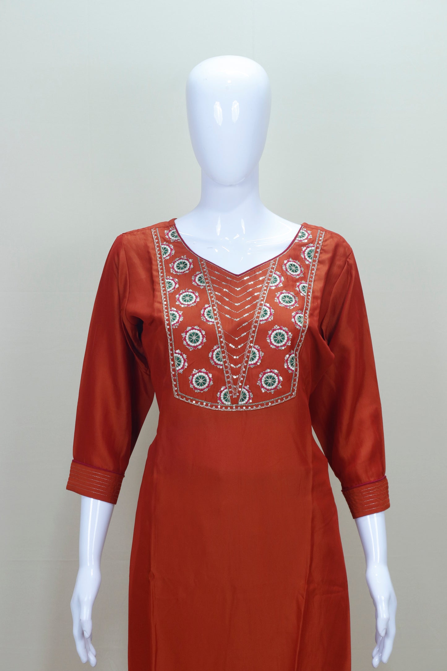 Rust Orange Embroidered Straight Kurta Set with Pants and Dupatta Women’s Festive Party Wear