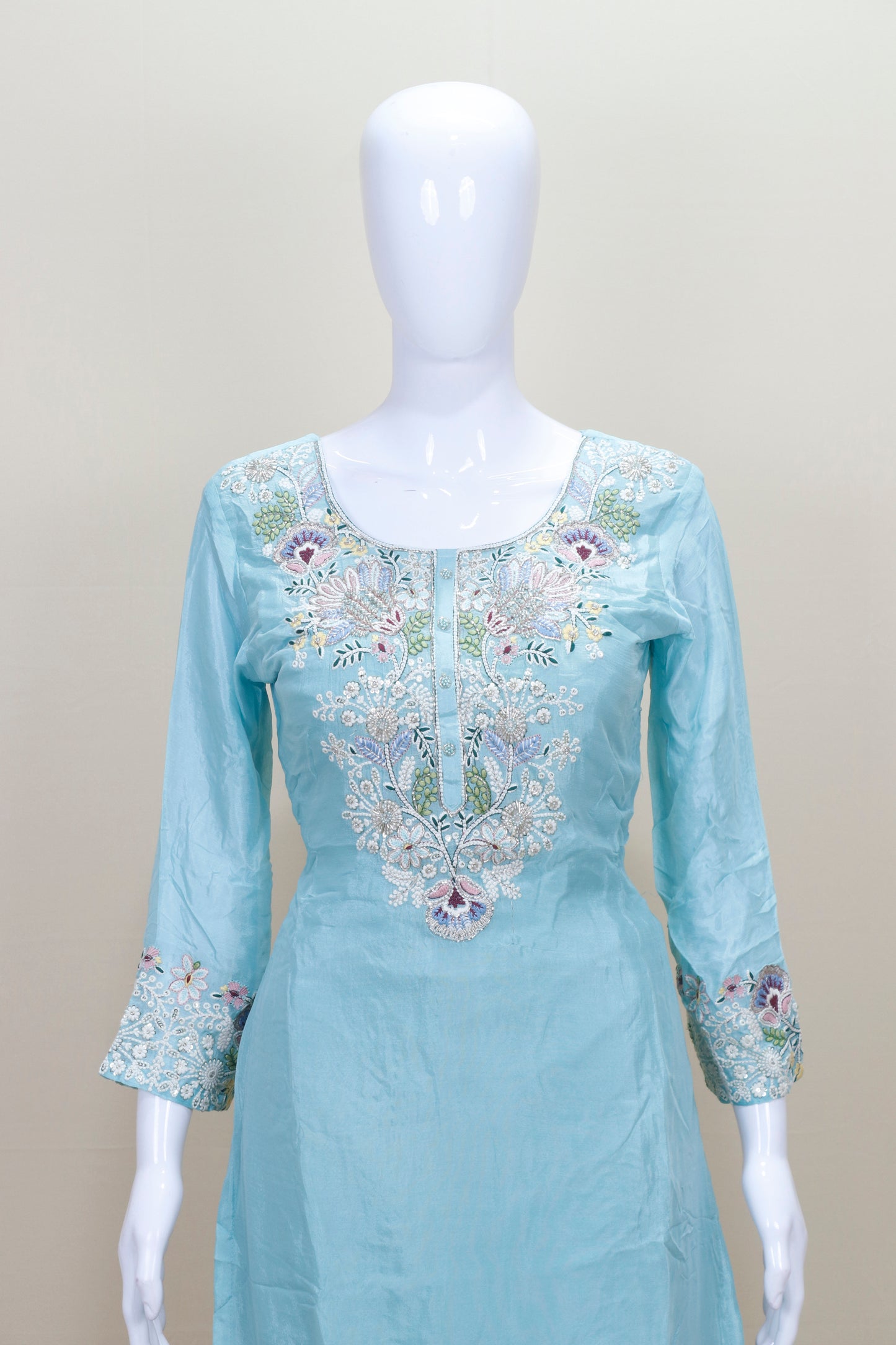 Light Blue Kurta Sharara Set with Dupatta Women’s Festive Wedding Wear