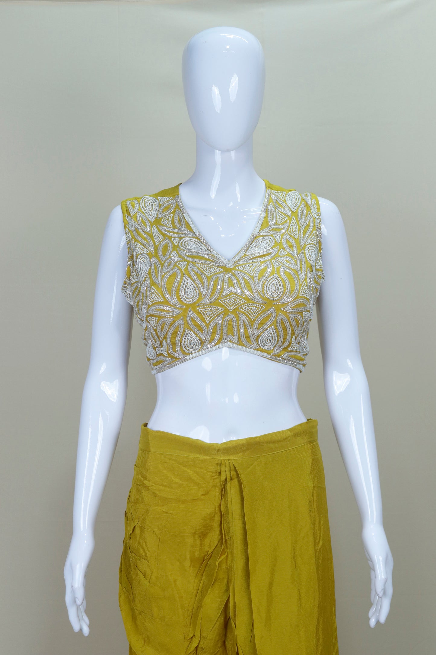 Designer Mustard Yellow Drape Skirt Crop Top Blouse for Party Festive Wear