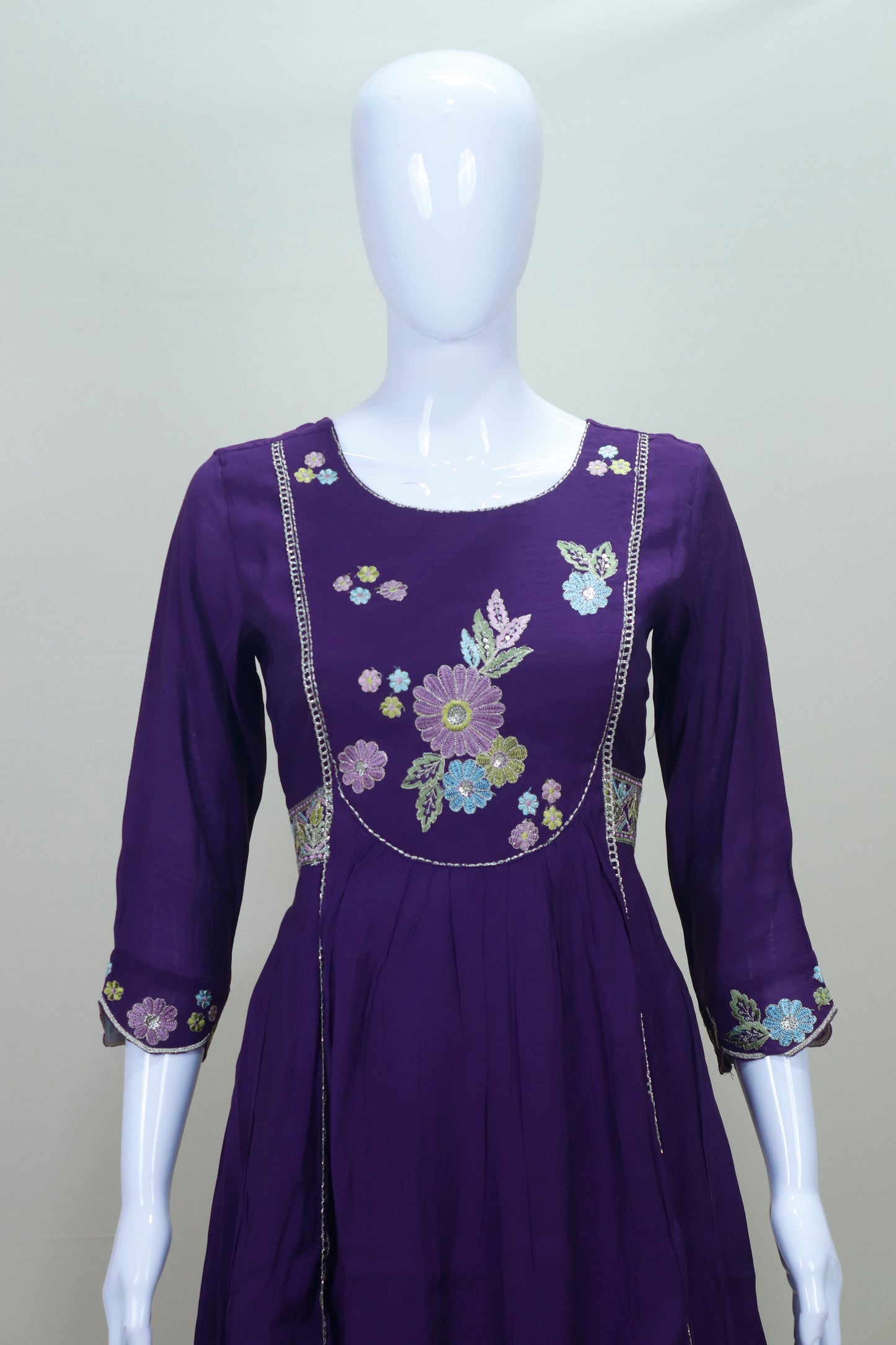 Women’s Purple Embroidered Kurta Palazzo Set with Dupatta Festive Party Wear Ethnic Outfit
