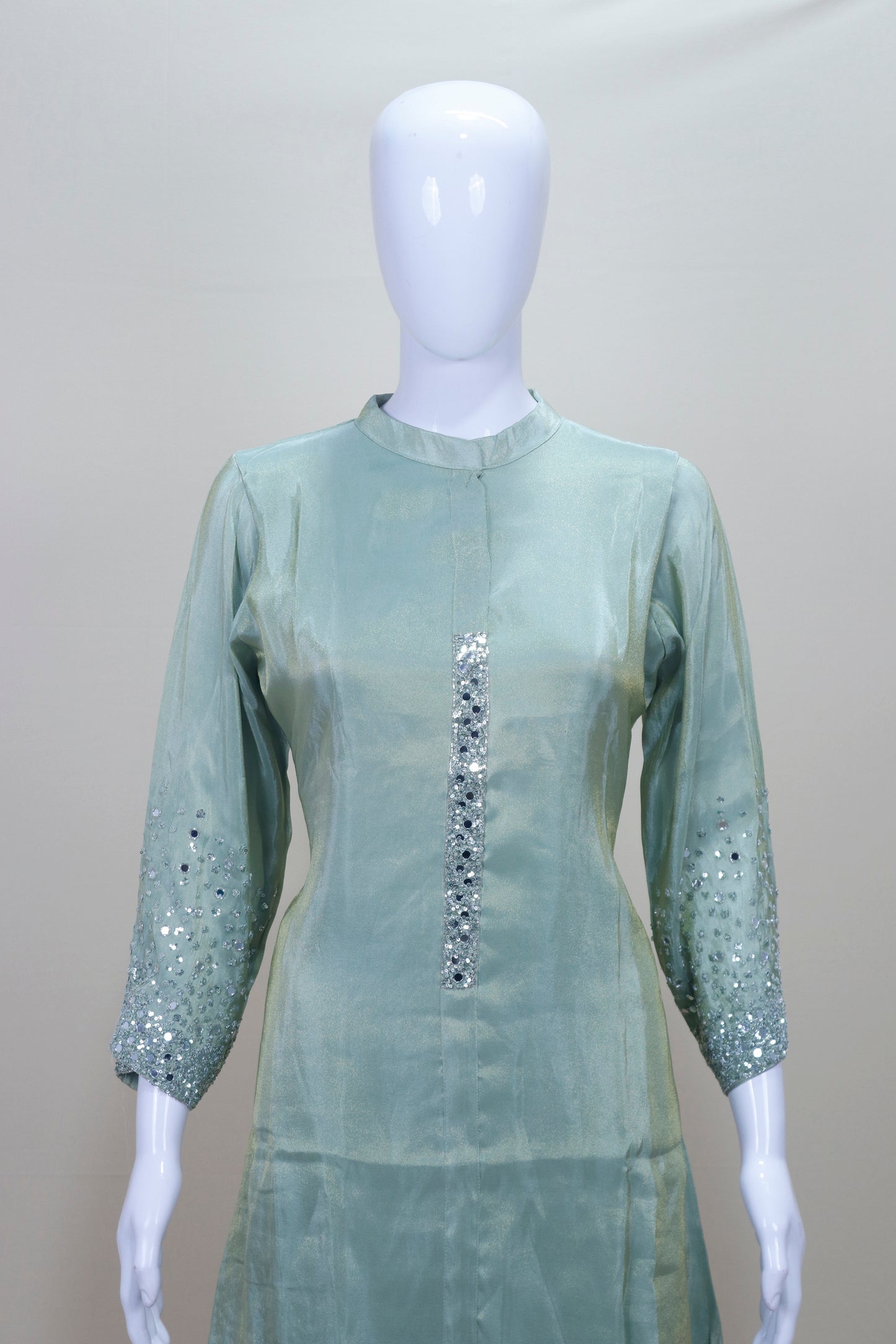 Women’s Light Green Silk Kurta Pant Set Party Wear Festive Ethnic Outfit