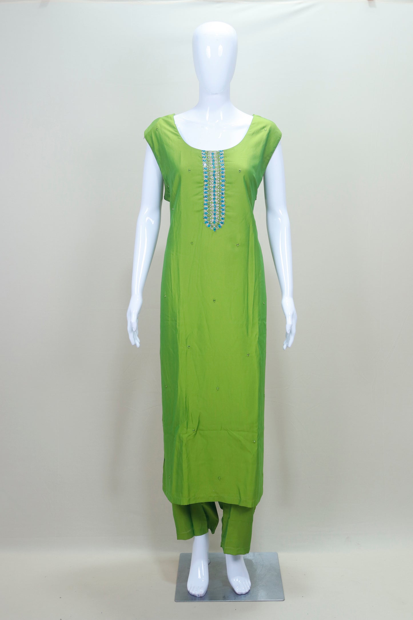 Green Silk Straight Kurta Pant Set with Blue Embroidered Dupatta for Women Party Festive Wear