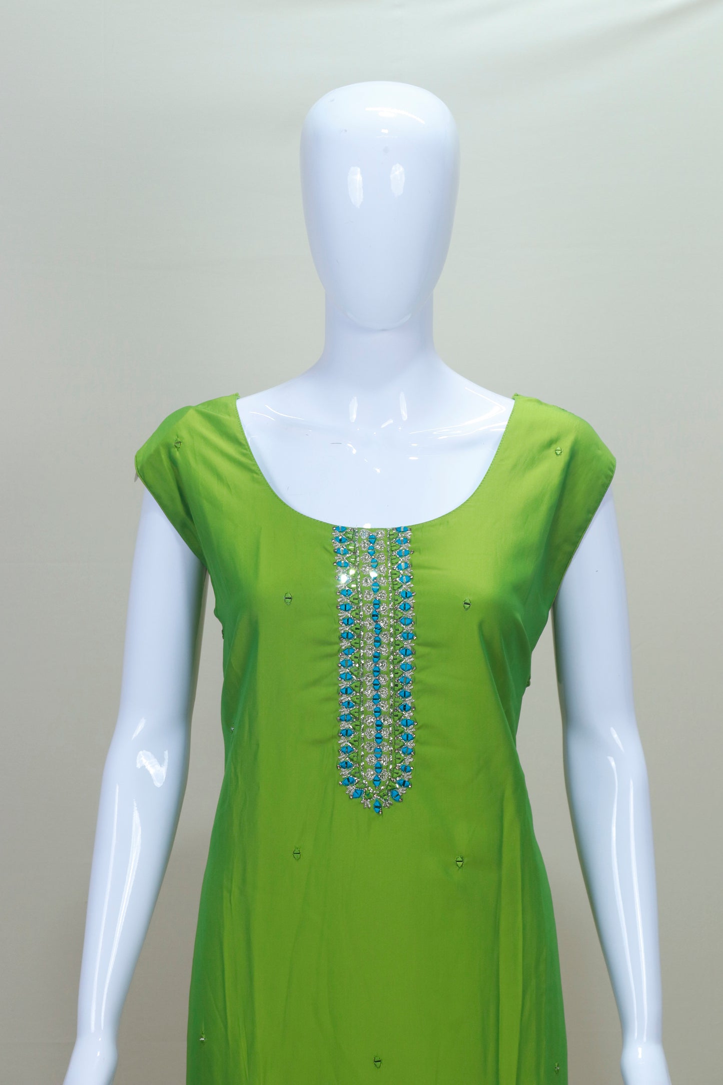 Green Silk Straight Kurta Pant Set with Blue Embroidered Dupatta for Women Party Festive Wear