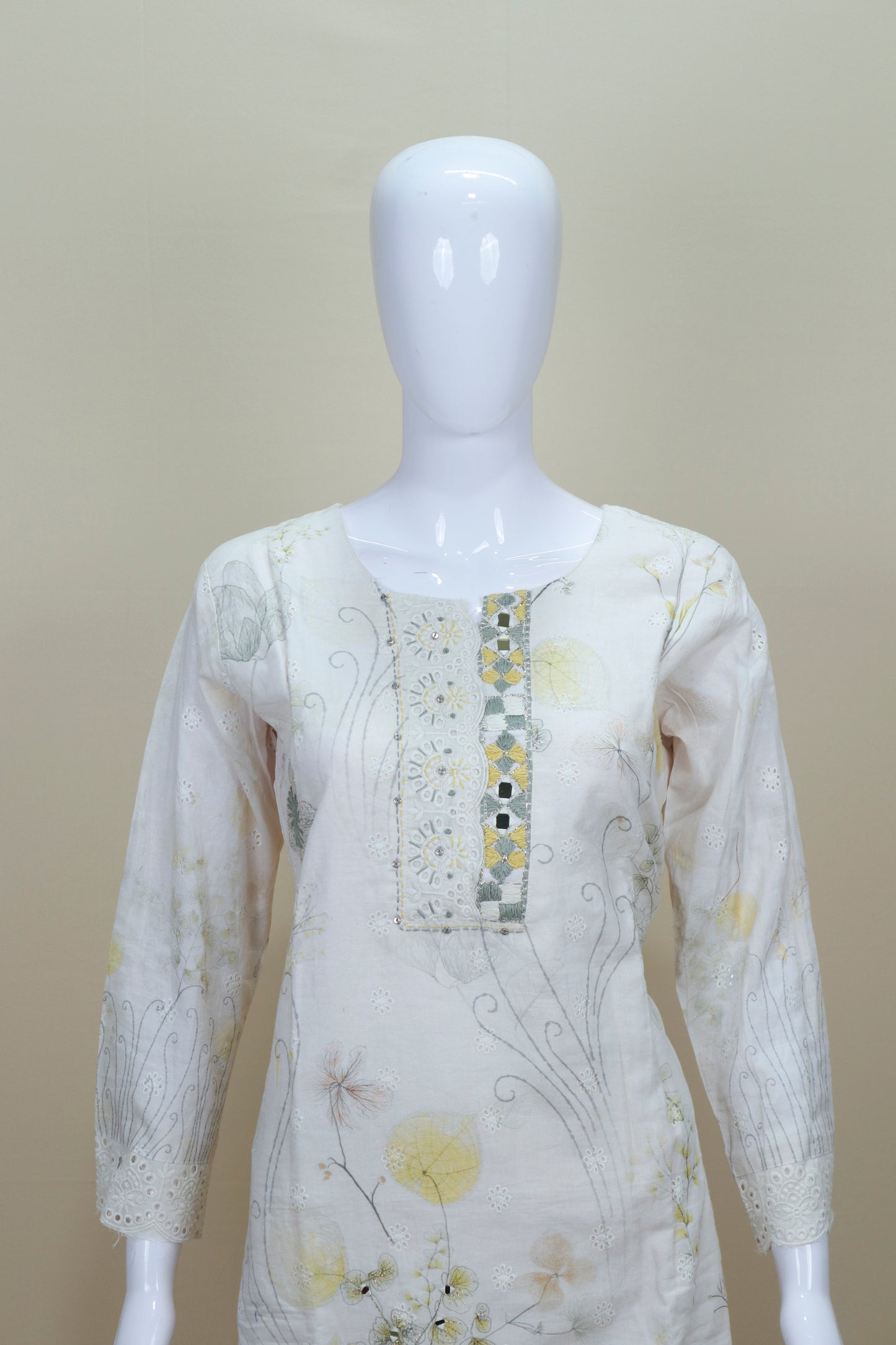 Elegant White Cotton Kurta Set with Embroidery Printed Dupatta Festive