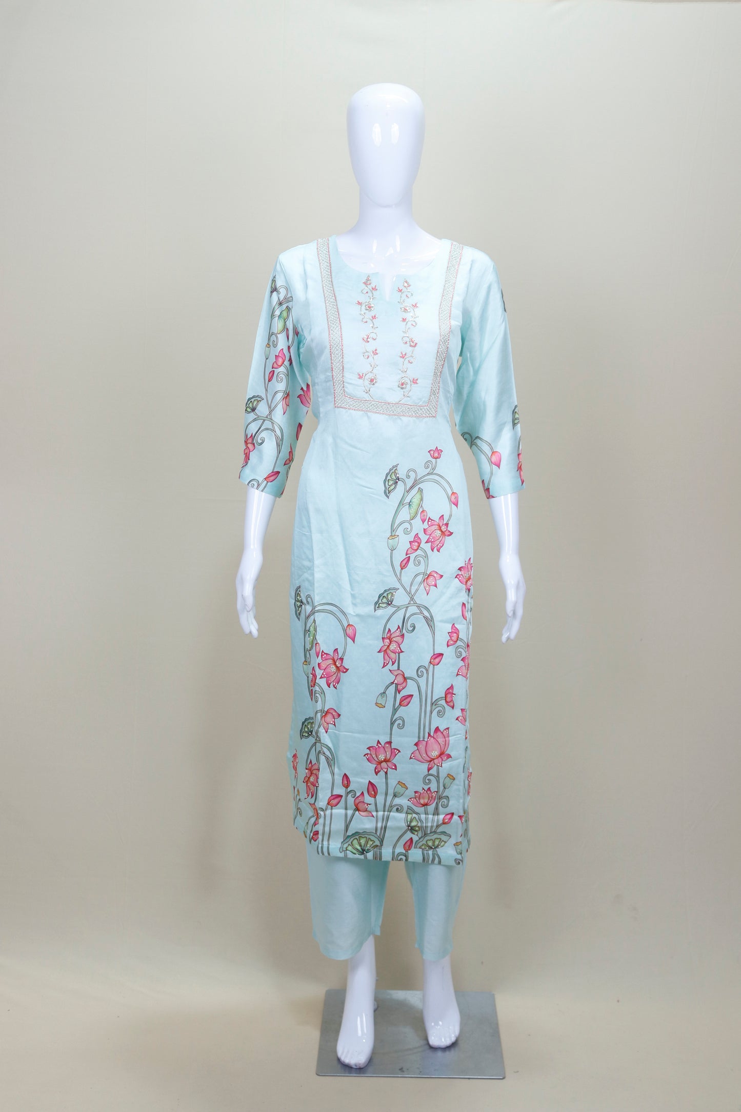 Light Blue Salwar Suit Set Elegant Ethnic Kurta with Pants