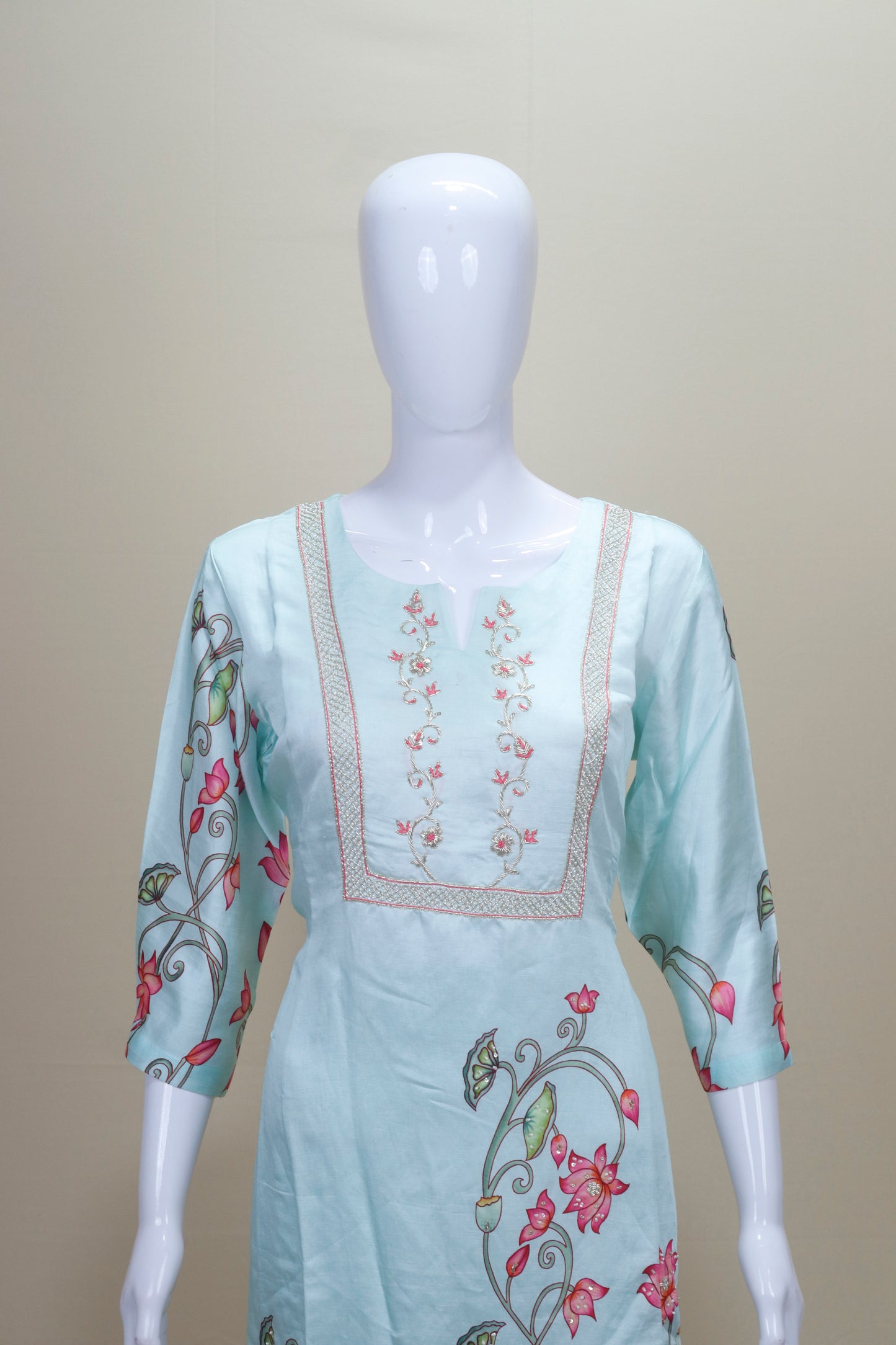 Light Blue Salwar Suit Set Elegant Ethnic Kurta with Pants