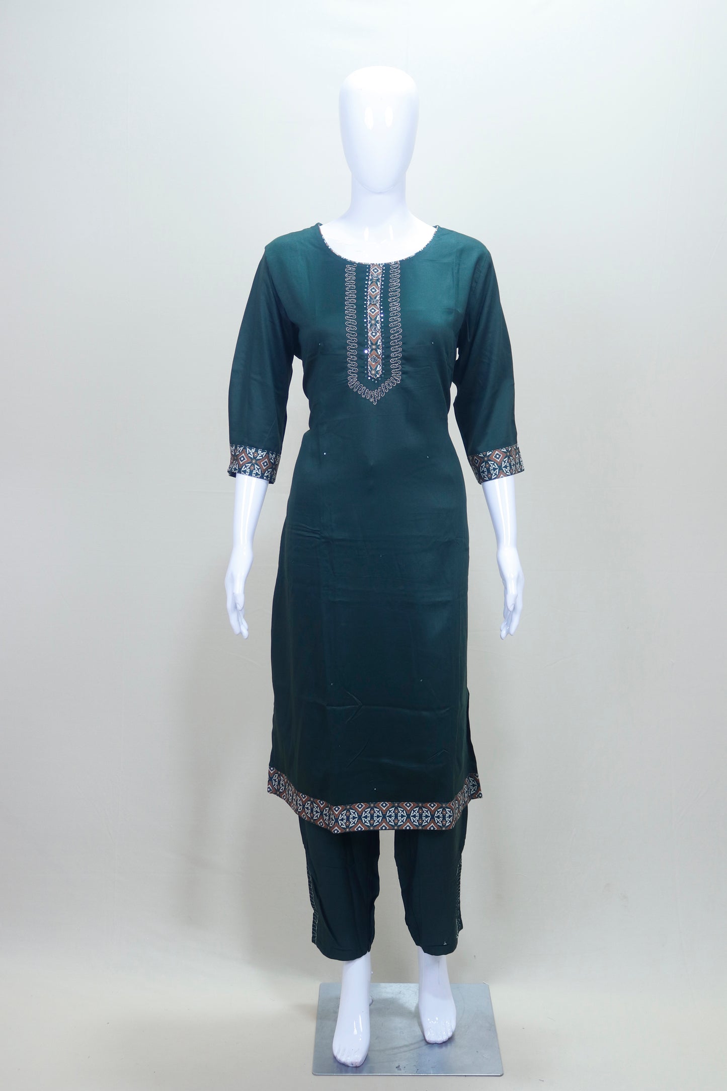 Dark Green Cotton Salwar Suit with Dupatta Ethnic Wear Set