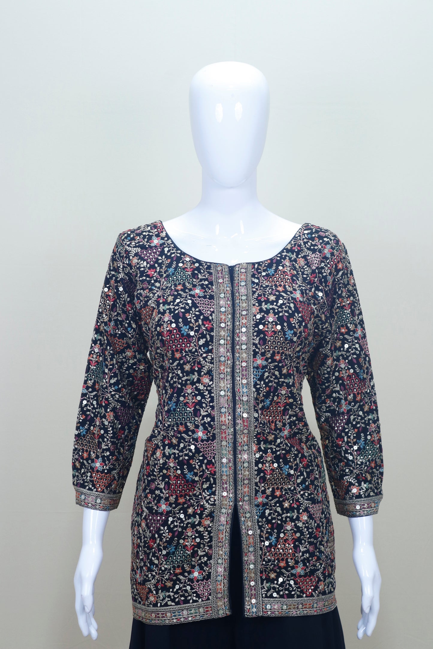 Designer Black Georgette Sharara Suit Kurti and Dupatta Party Wear