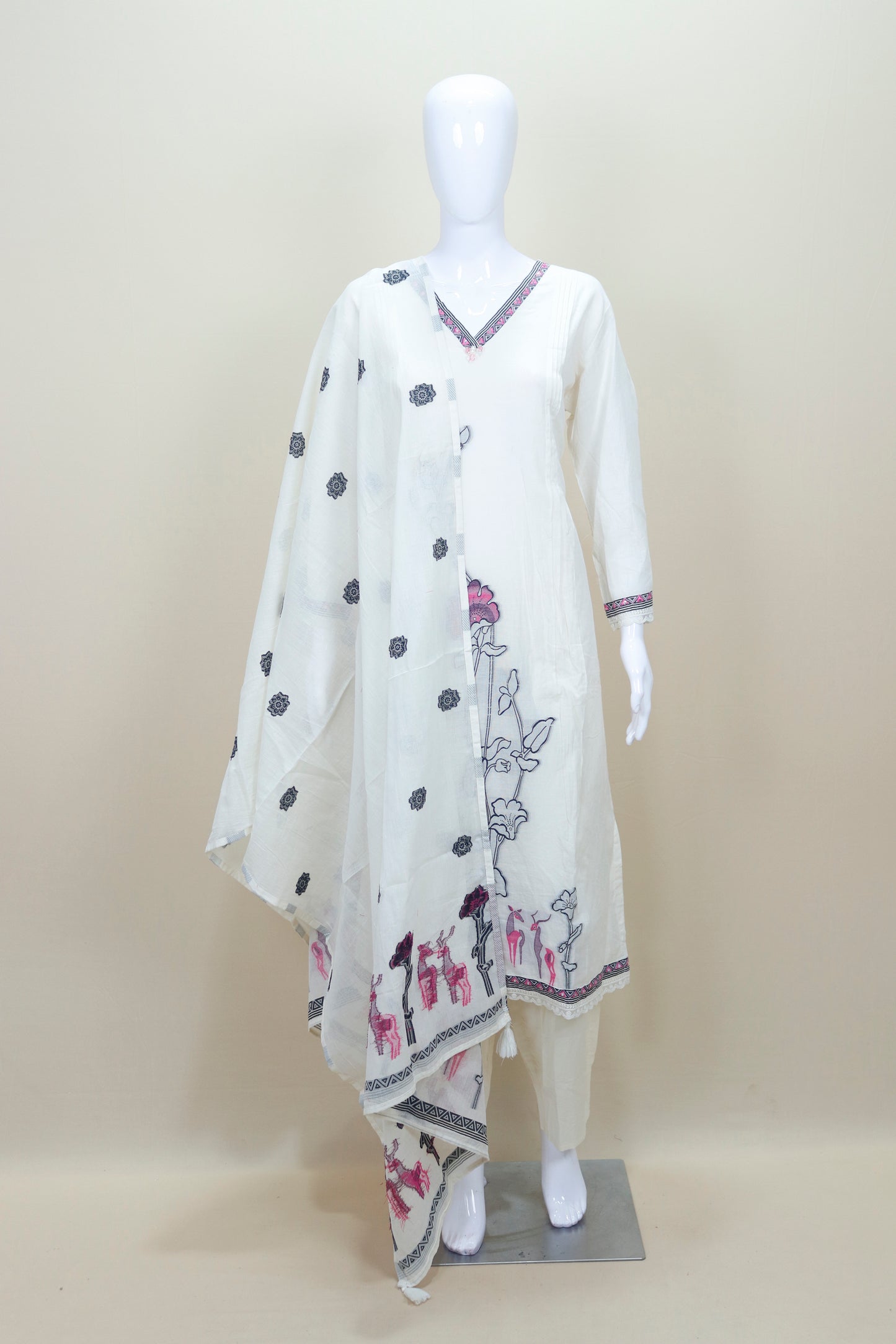 White Cotton Kurta Set with Dupatta Ethnic Salwar Suit Casual Wear
