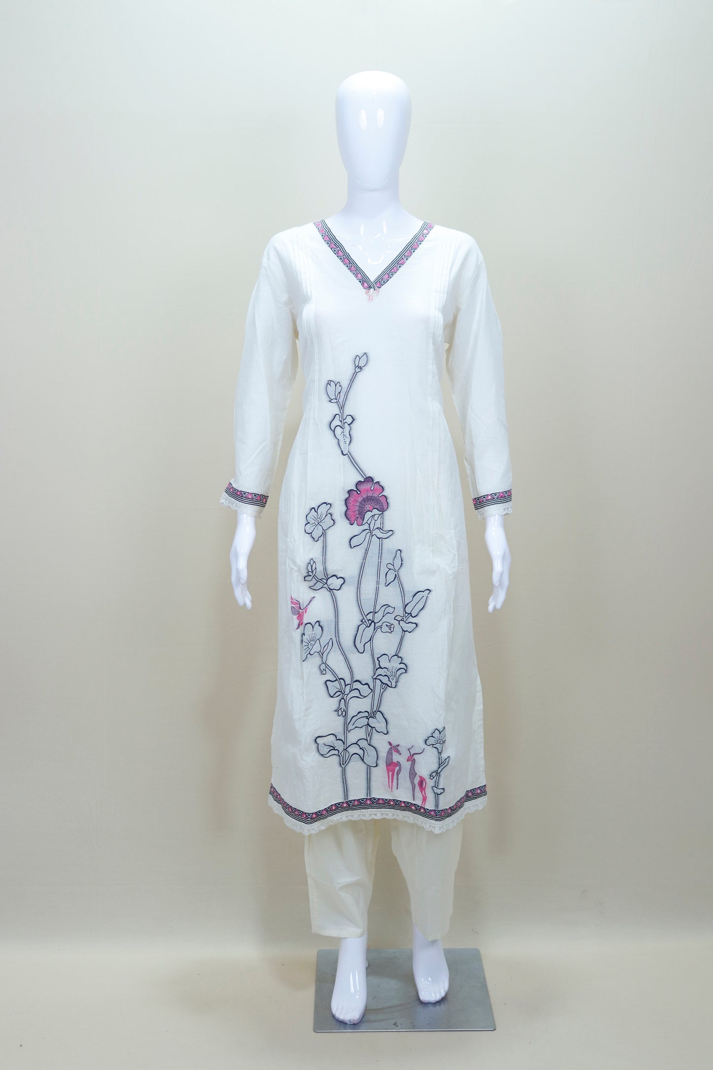 White Cotton Kurta Set with Dupatta Ethnic Salwar Suit Casual Wear