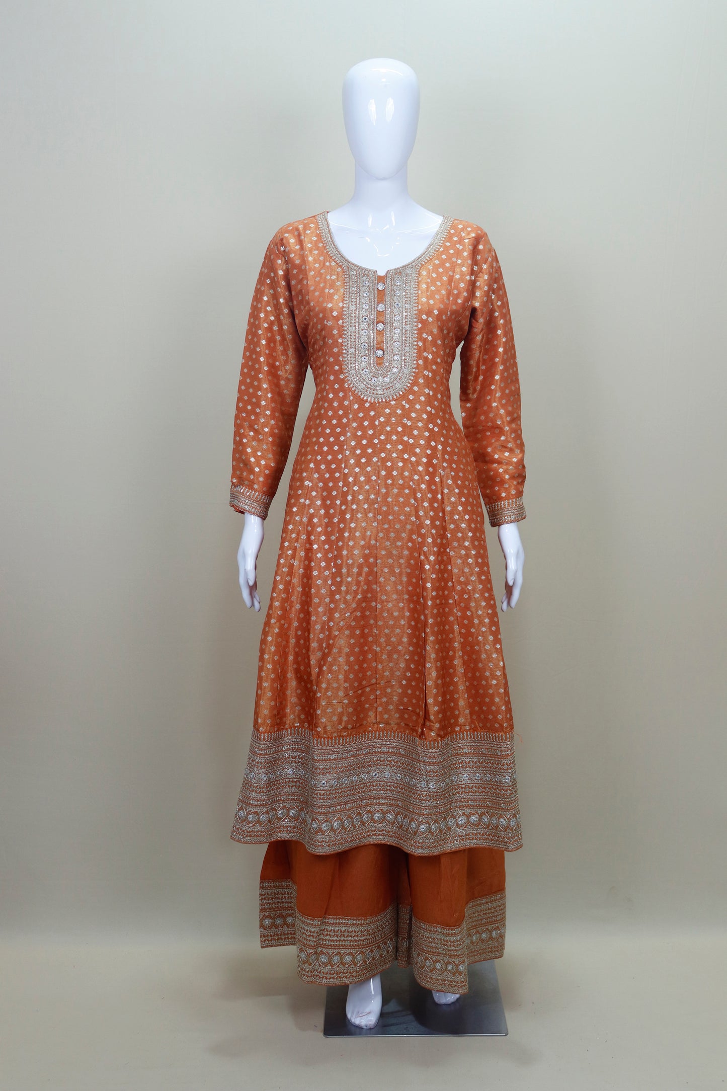 Rust Orange Embroidered Silk Anarkali Suit with Dupatta