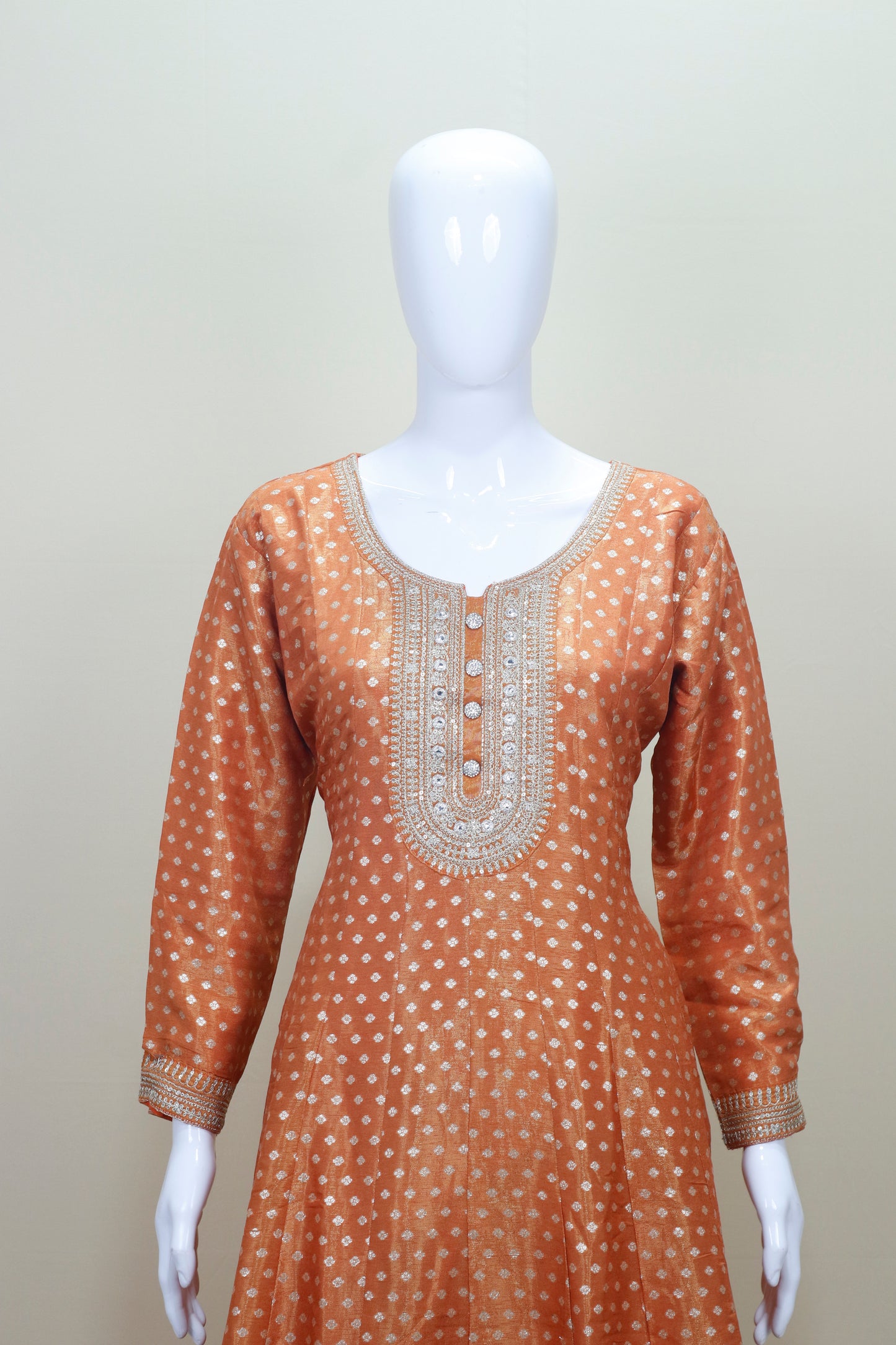 Rust Orange Embroidered Silk Anarkali Suit with Dupatta