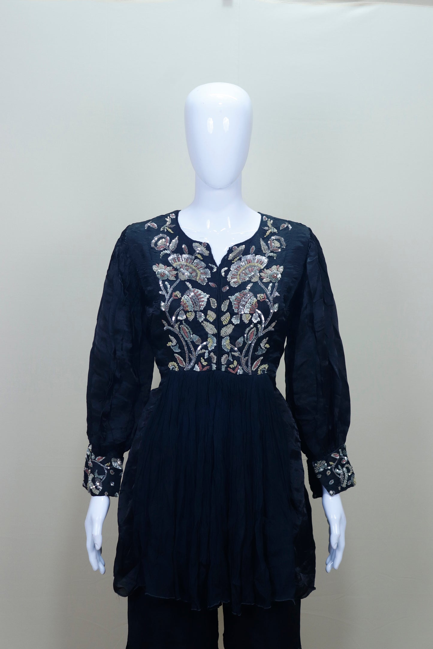 Black Georgette Embroidered Kurti with Sharara Set