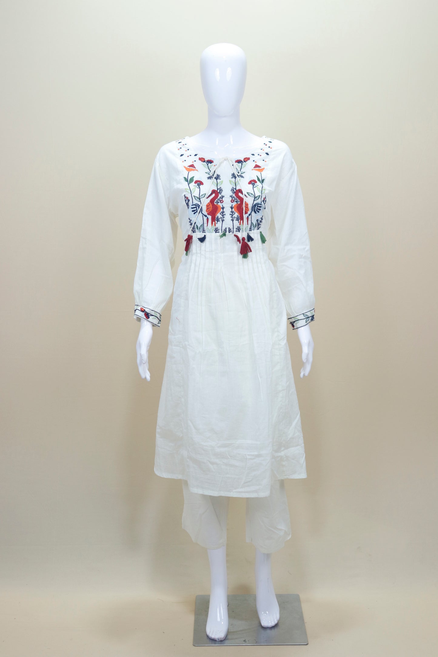 White Cotton Embroidered Kurta Set with Dupatta