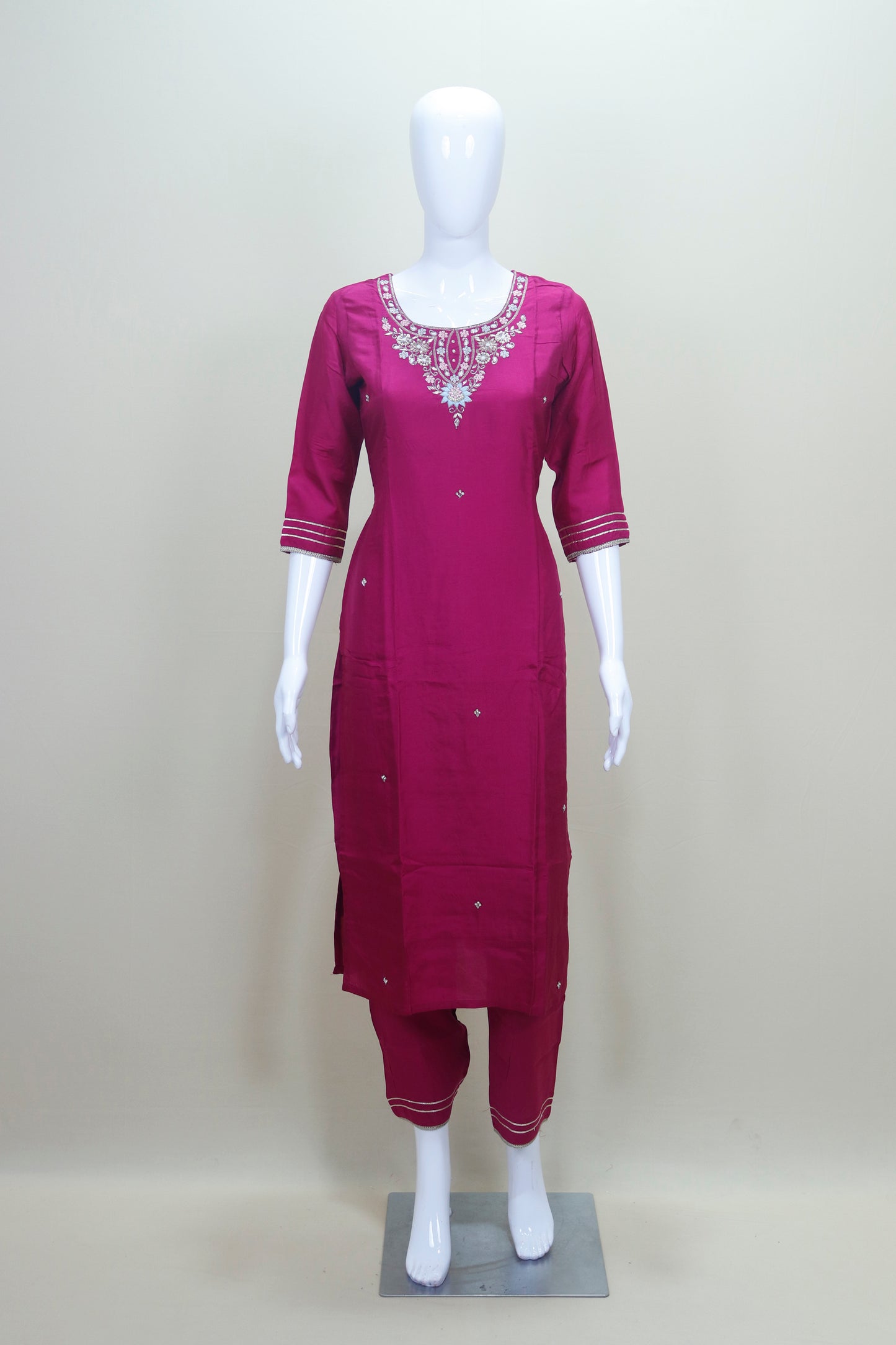 Magenta Pink Embroidered Straight Suit with Dupatta