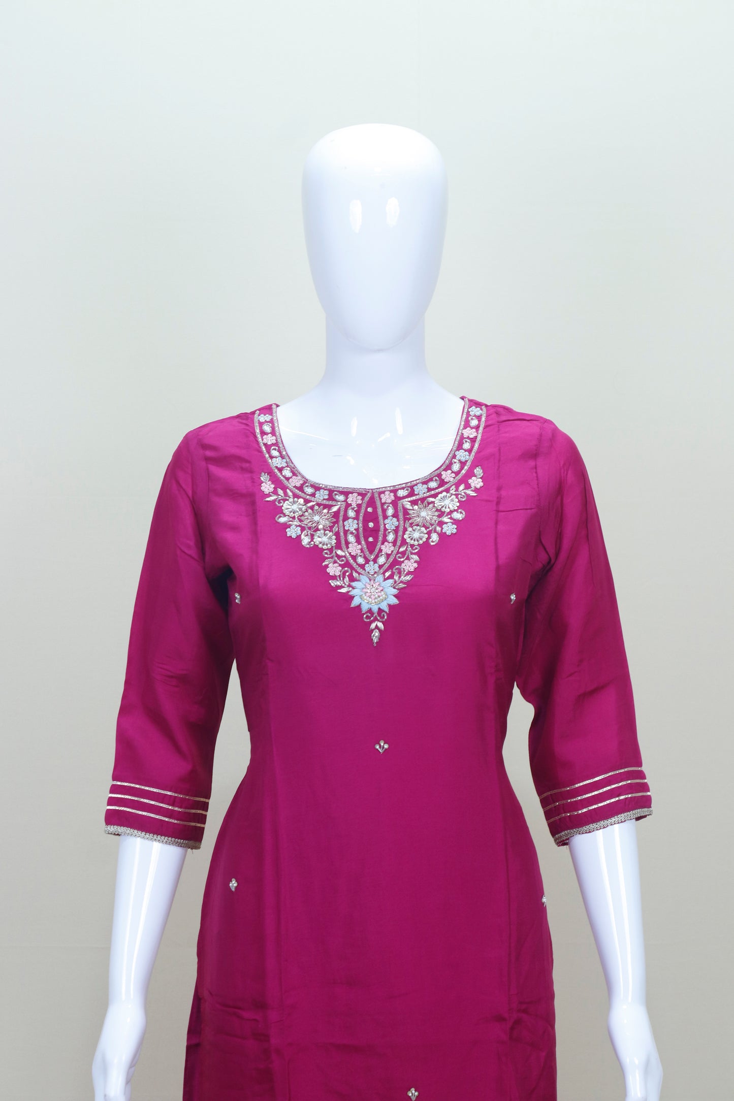 Magenta Pink Embroidered Straight Suit with Dupatta