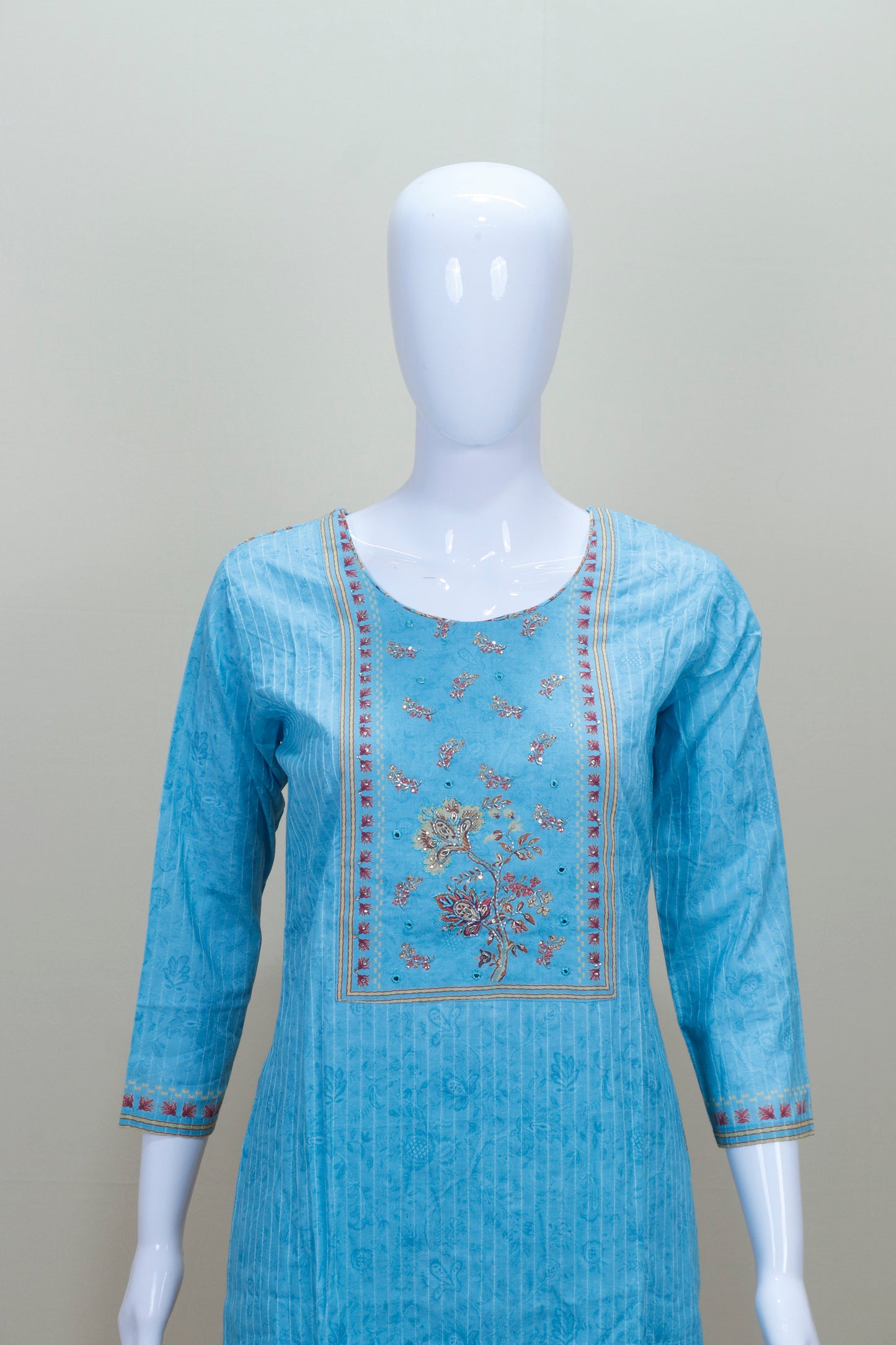 Sky Blue Embroidered Cotton Straight Suit with Dupatta