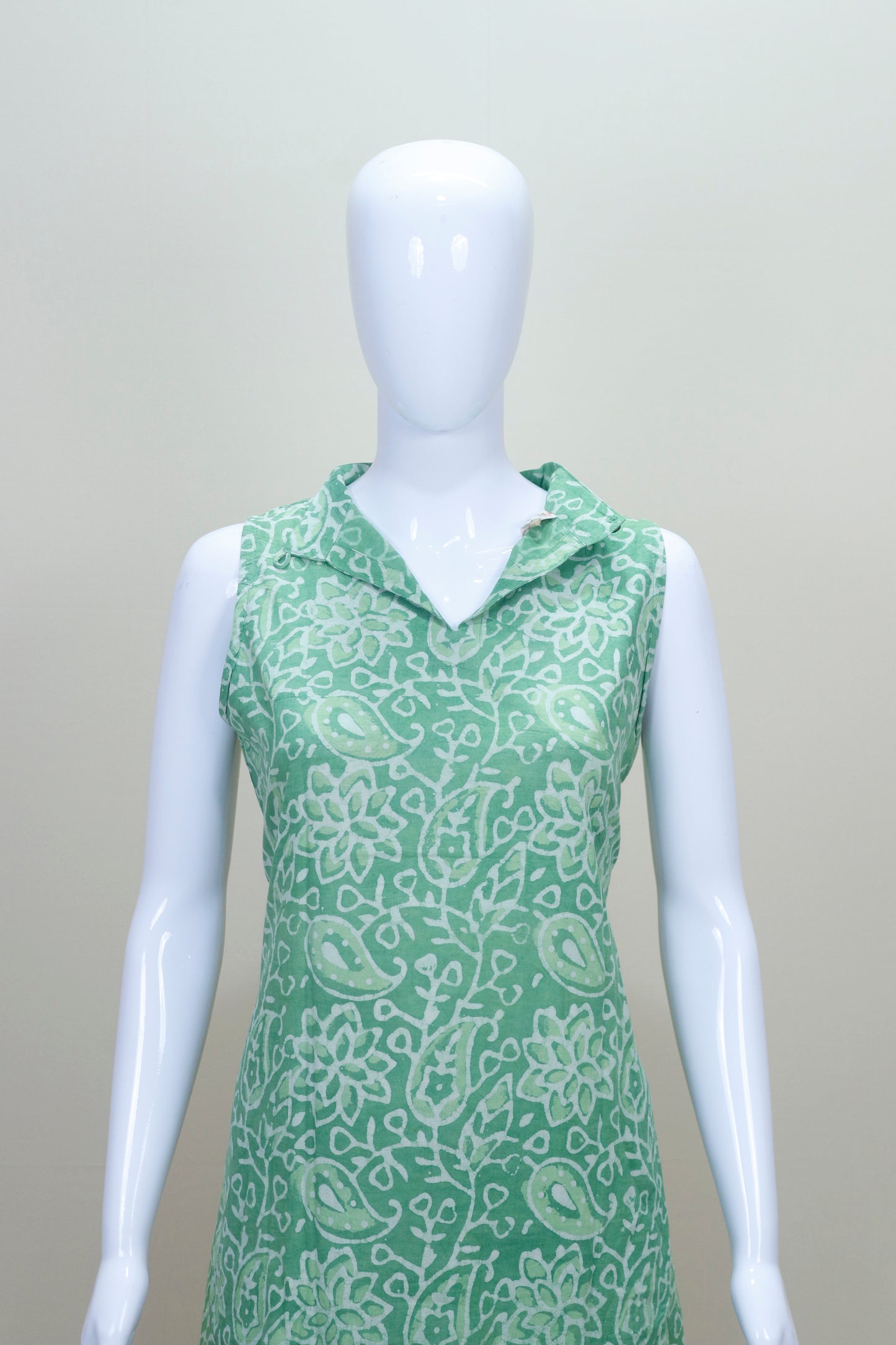 Green Sleeveless Printed Cotton Kurta with Pants Casual Summer Ethnic Wear