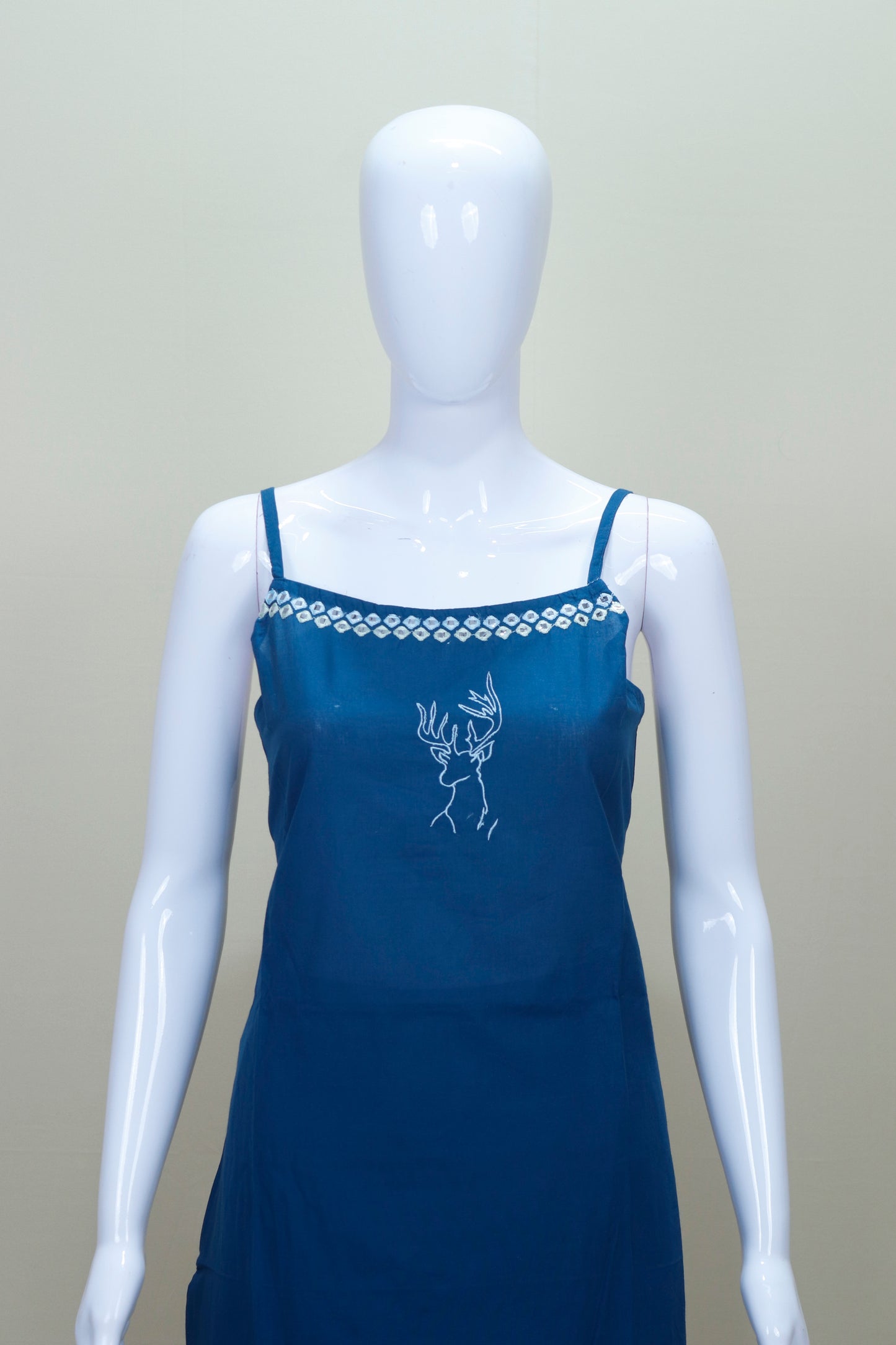 Navy Blue Cotton Embroidered Kurta Set with Dupatta