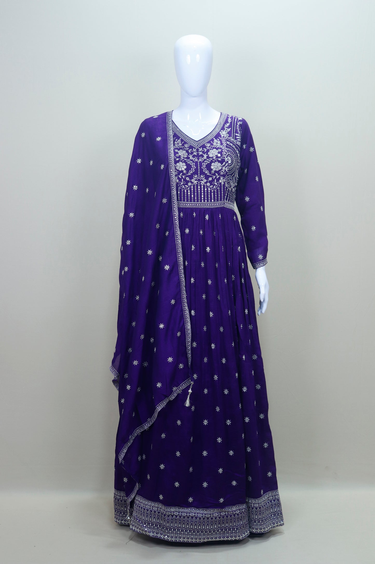 Elegant Purple Embroidered Anarkali Suit with Dupatta