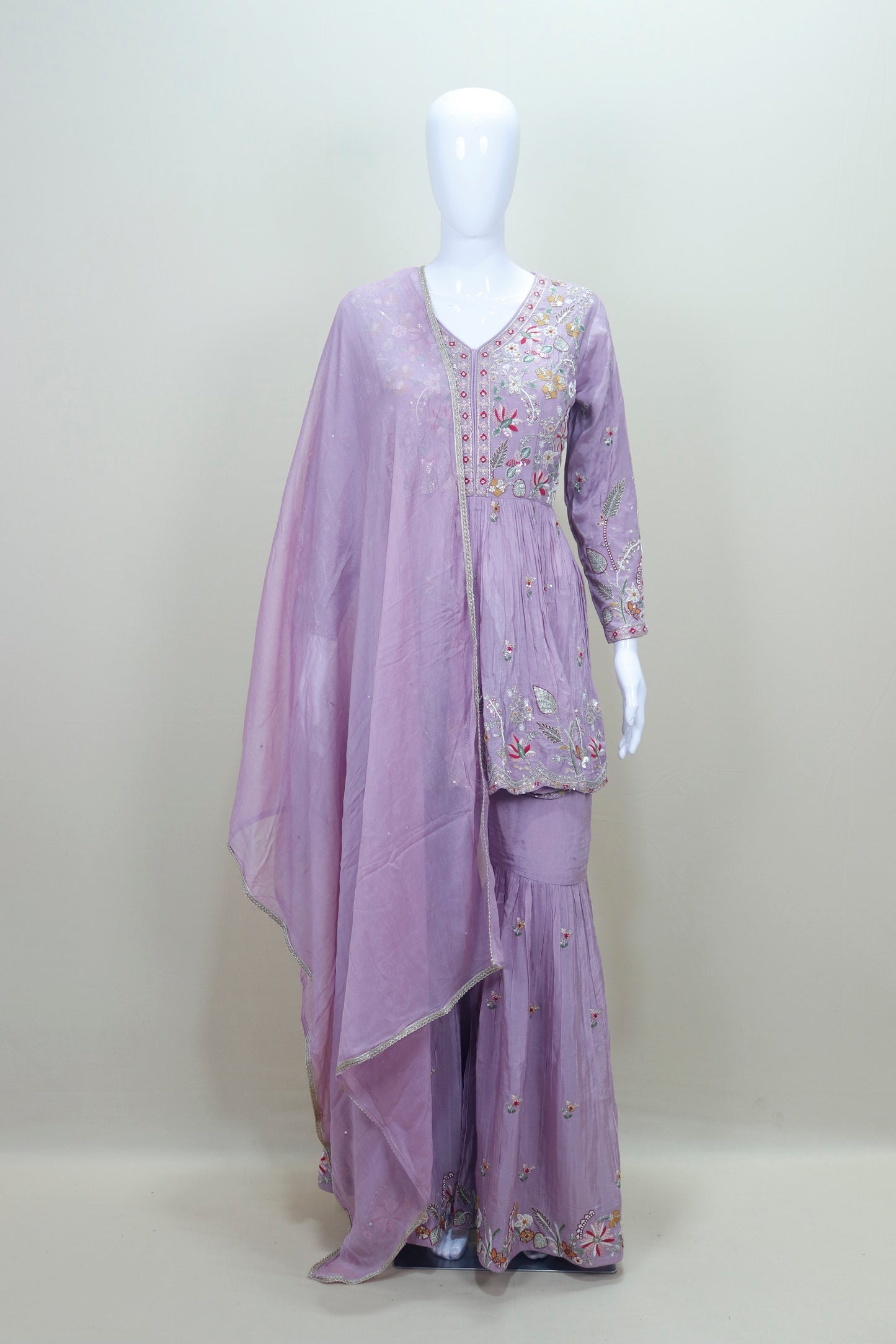Designer Lavender Embroidered Sharara Suit with Dupatta