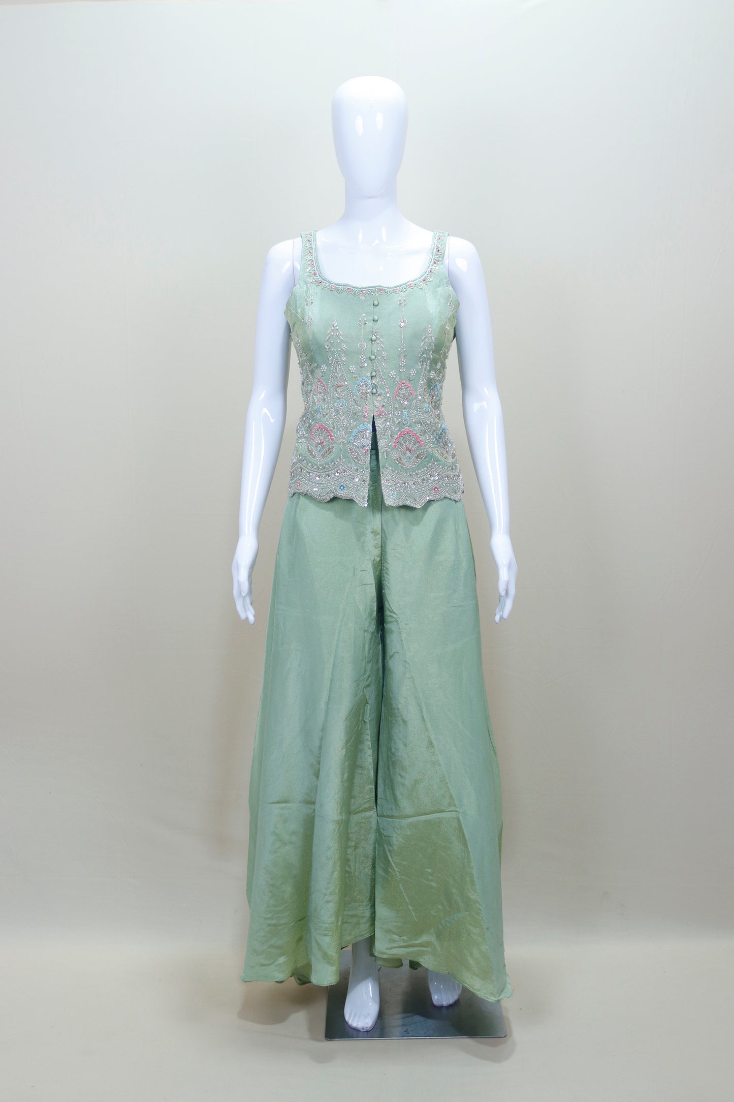 Mint Green Sleeveless Top with Palazzo Pants Elegant Party Wear