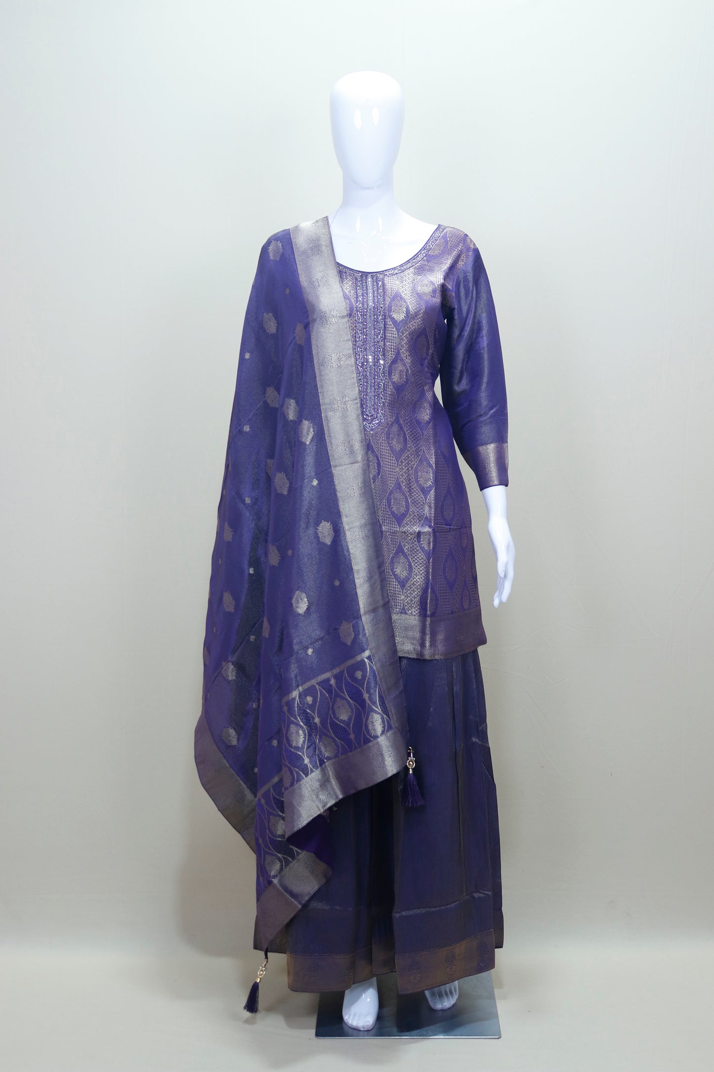 Elegant Purple Banarasi Silk Salwar Suit with Dupatta