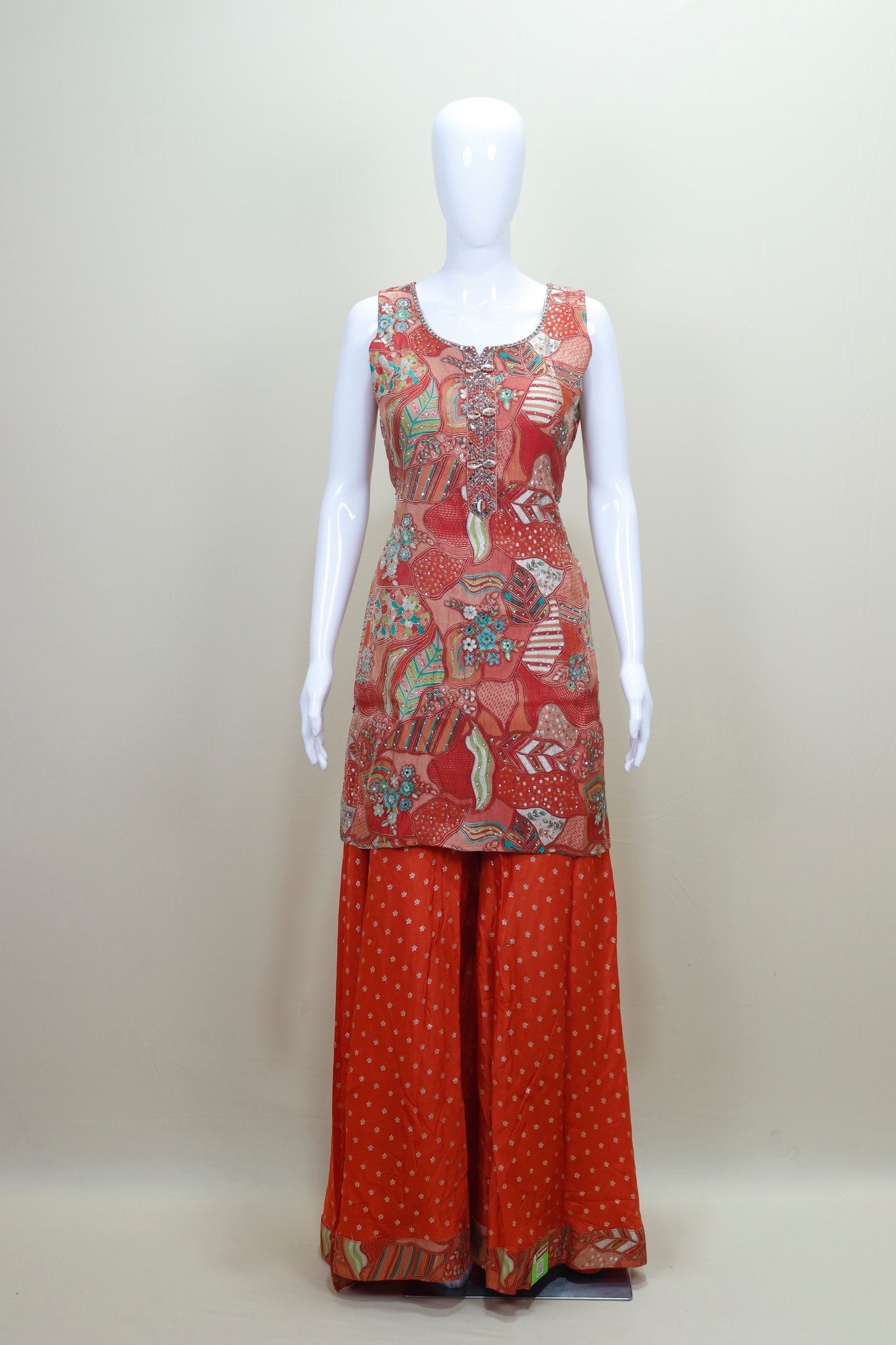Stylish Orange Palazzo Suit with Embroidered Kurti Dupatta