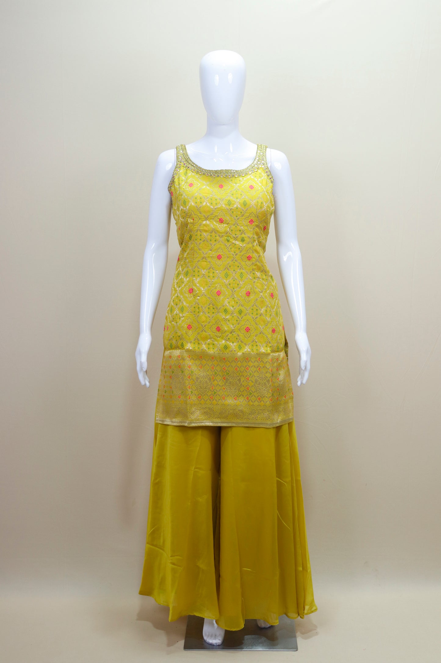 Yellow Palazzo Suit with Sleeveless Kurti Party Wear