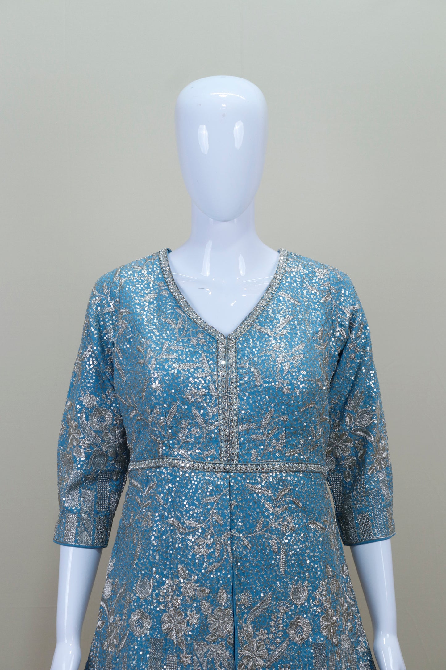 Designer Sky Blue Peplum Top with Flared Skirt Party Wear