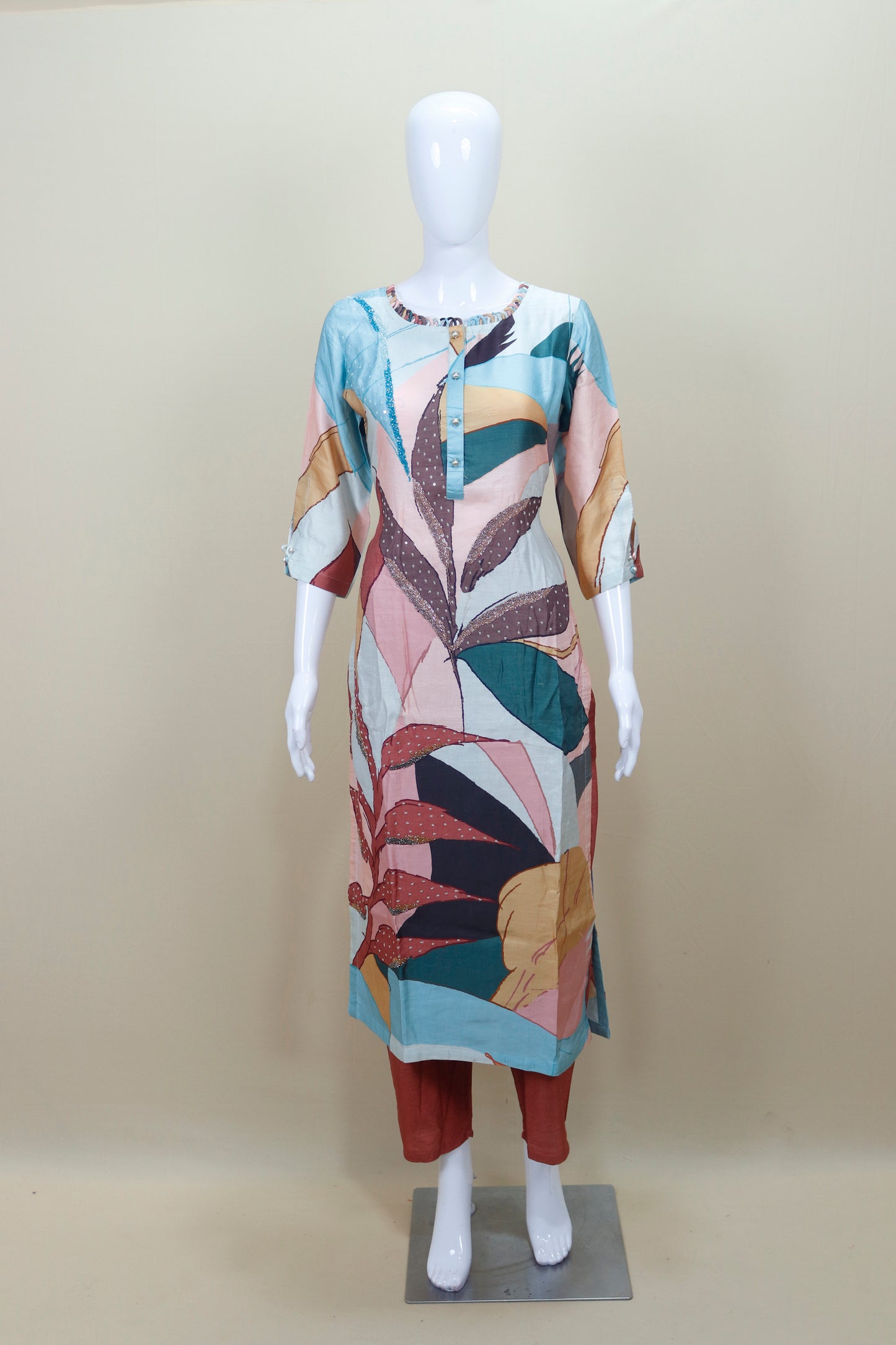 Multicolor Abstract Kurti with Pant Set Stylish Casual Office Wear