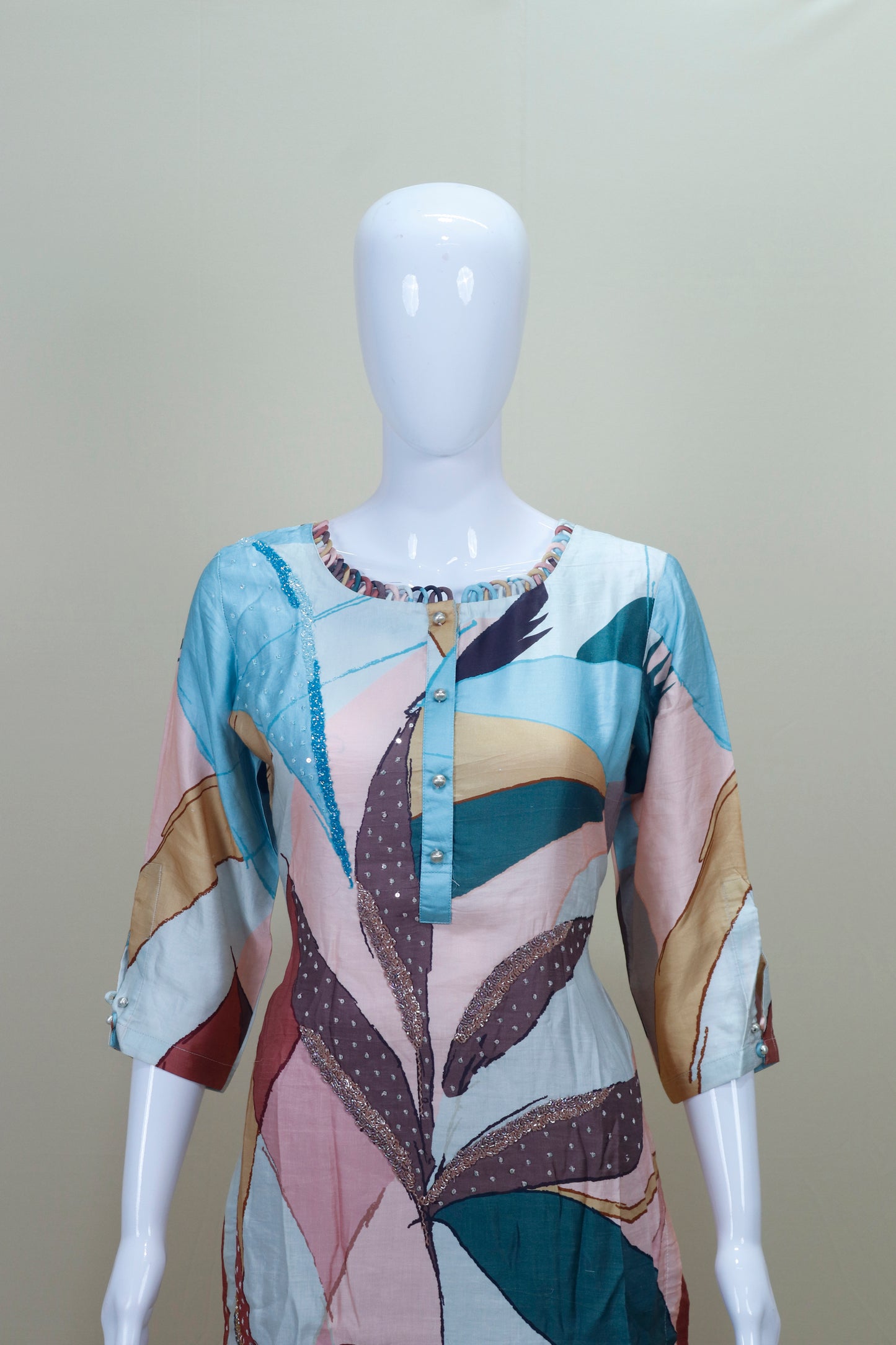 Multicolor Abstract Kurti with Pant Set Stylish Casual Office Wear