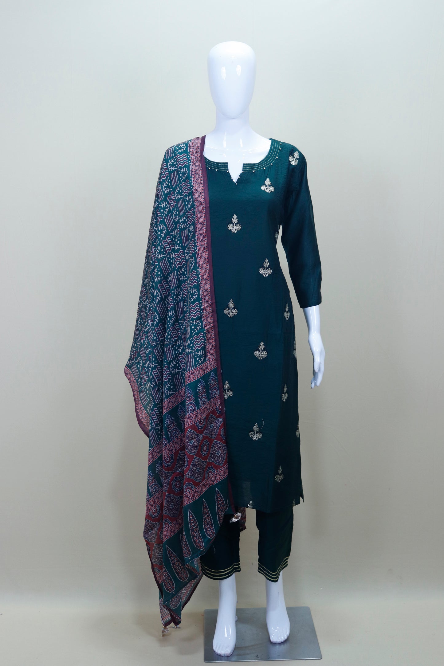 Dark Green Cotton Kurta Set with Dupatta Ethnic Wear