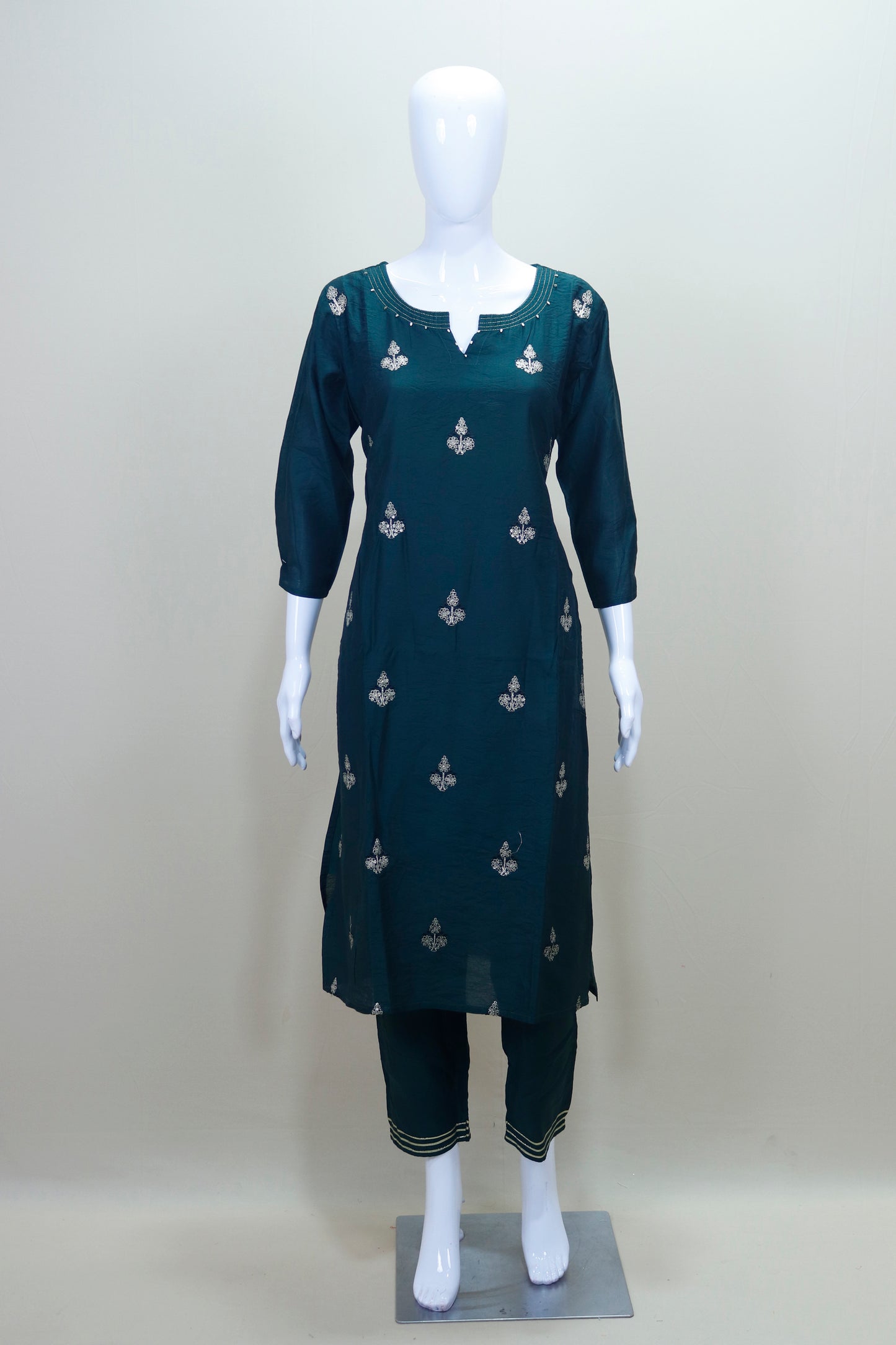 Dark Green Cotton Kurta Set with Dupatta Ethnic Wear