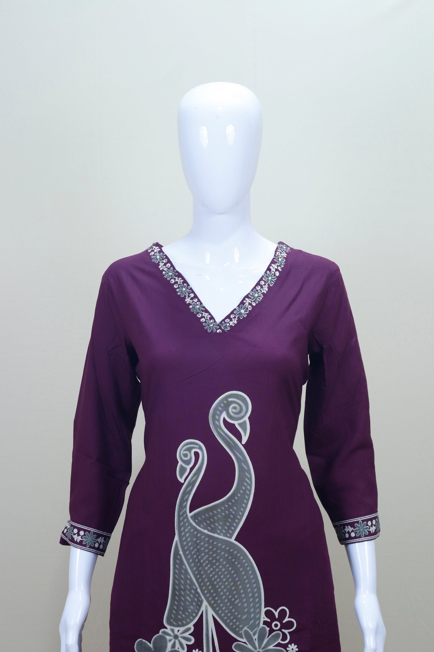 Maroon Cotton Kurta with Peacock Print Stylish Ethnic Wear